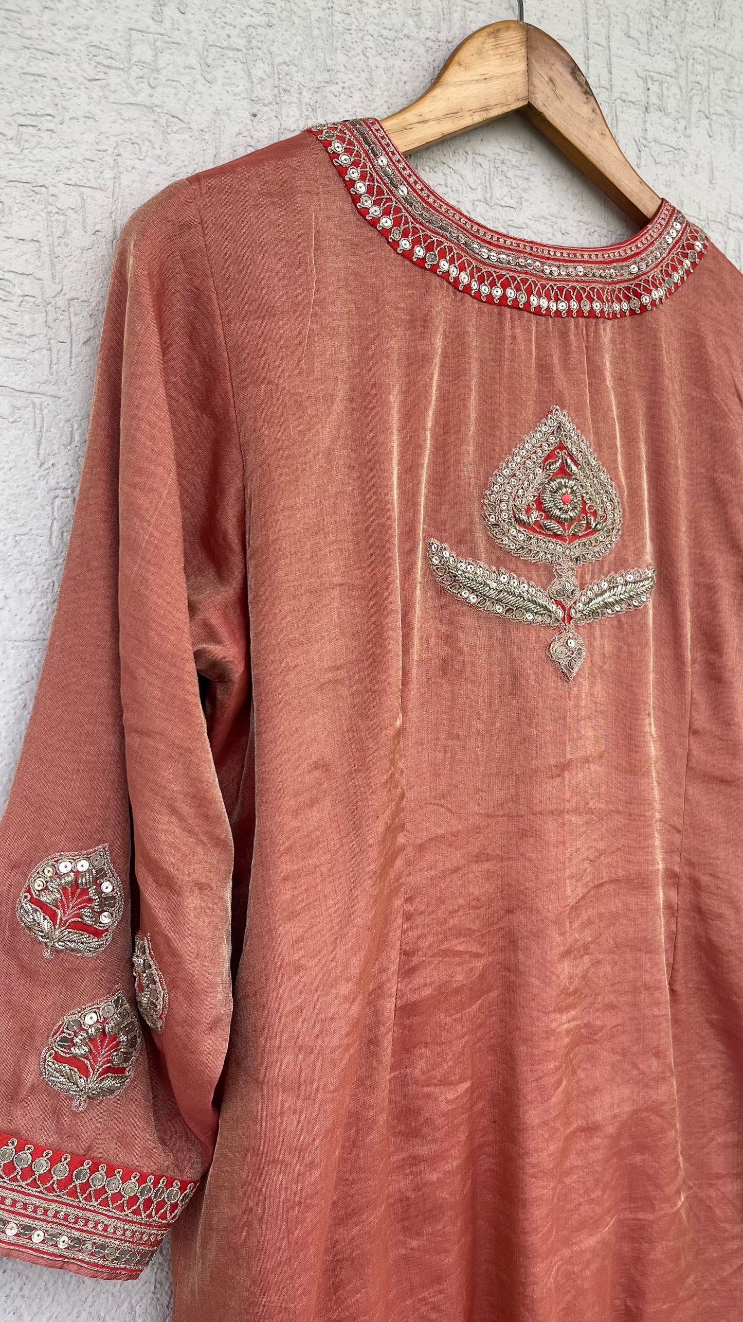 SCARLET SILK TISSUE KURTA SET