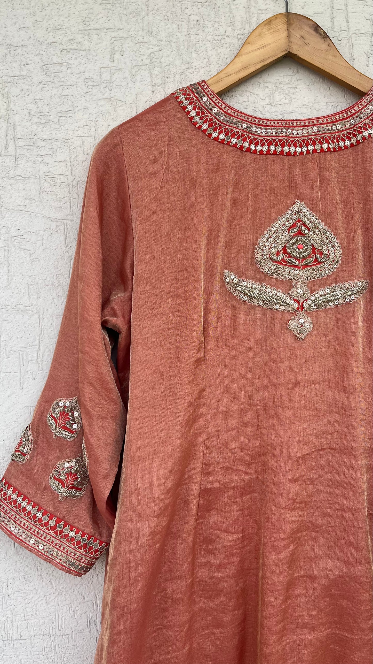 SCARLET SILK TISSUE KURTA SET