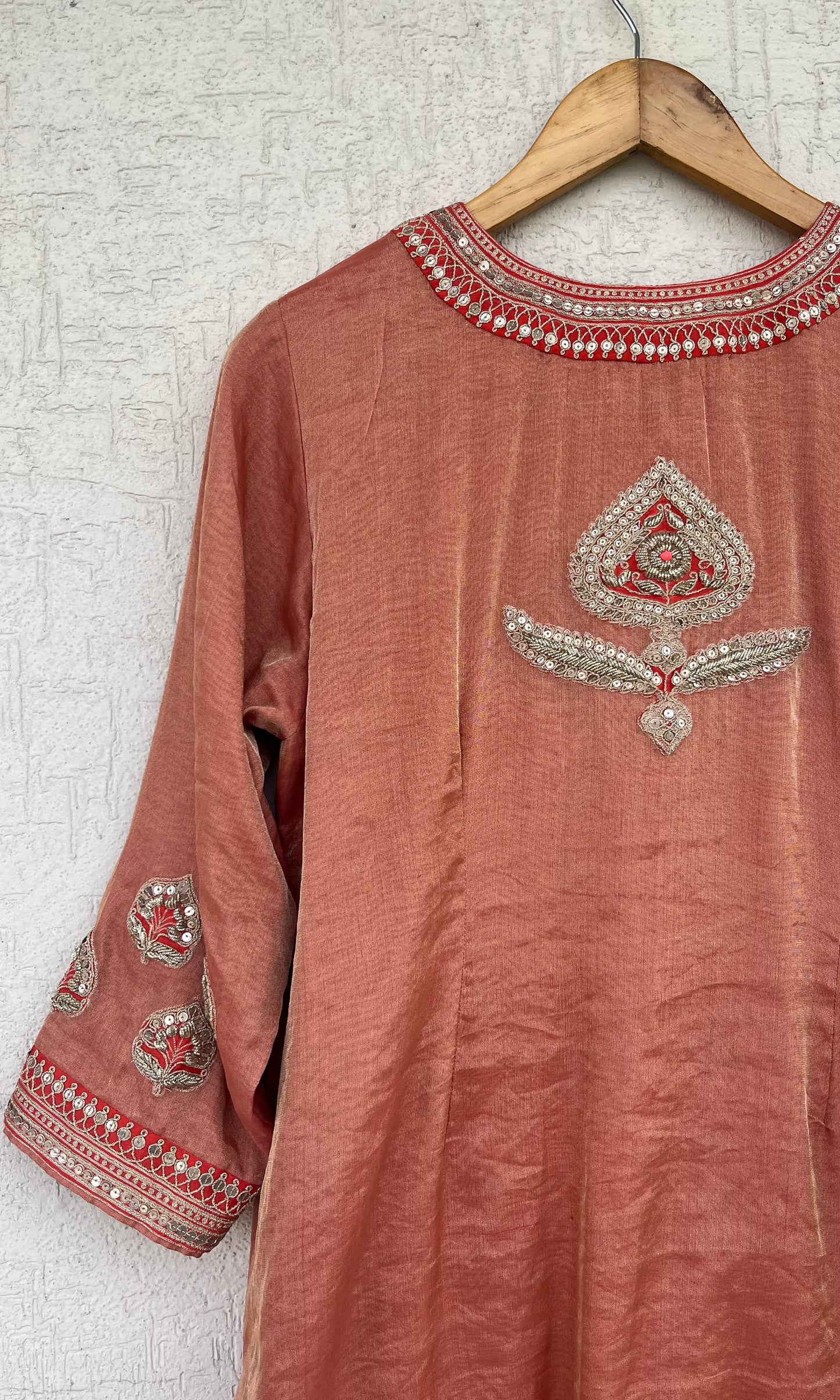 SCARLET SILK TISSUE KURTA SET