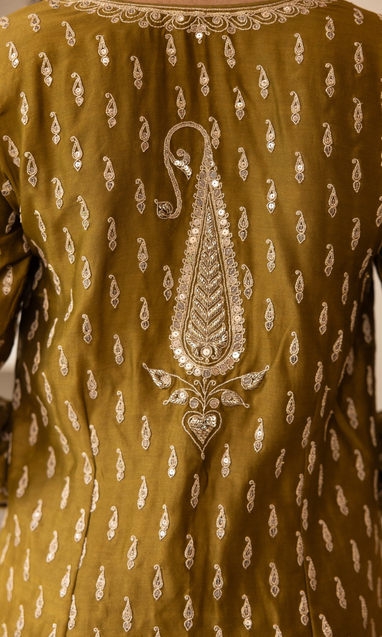 OLIVE JACKET GHARARA & DUPATTA SET