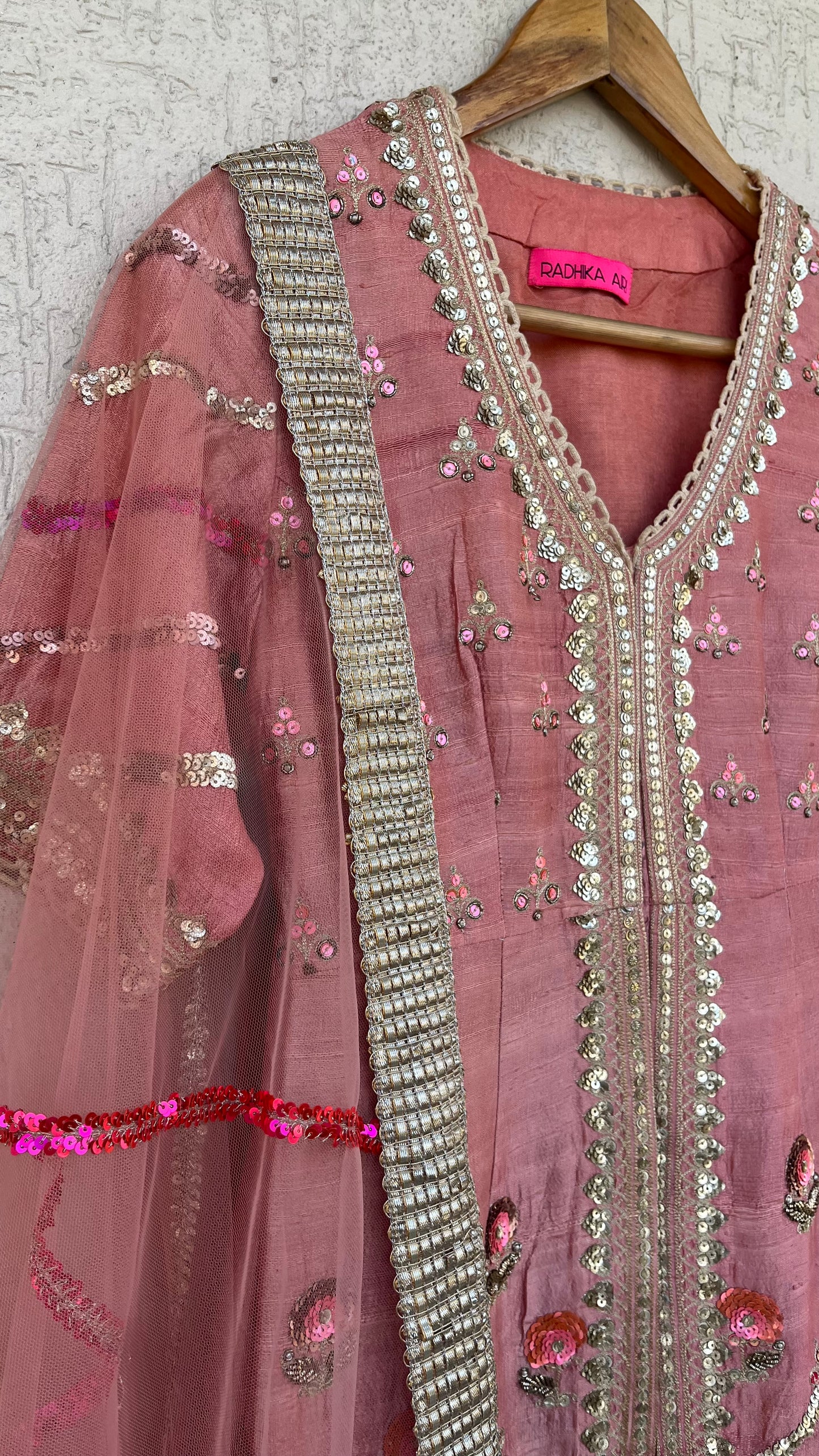 PEACH JACKET GHARARA AND DUPATTA SET