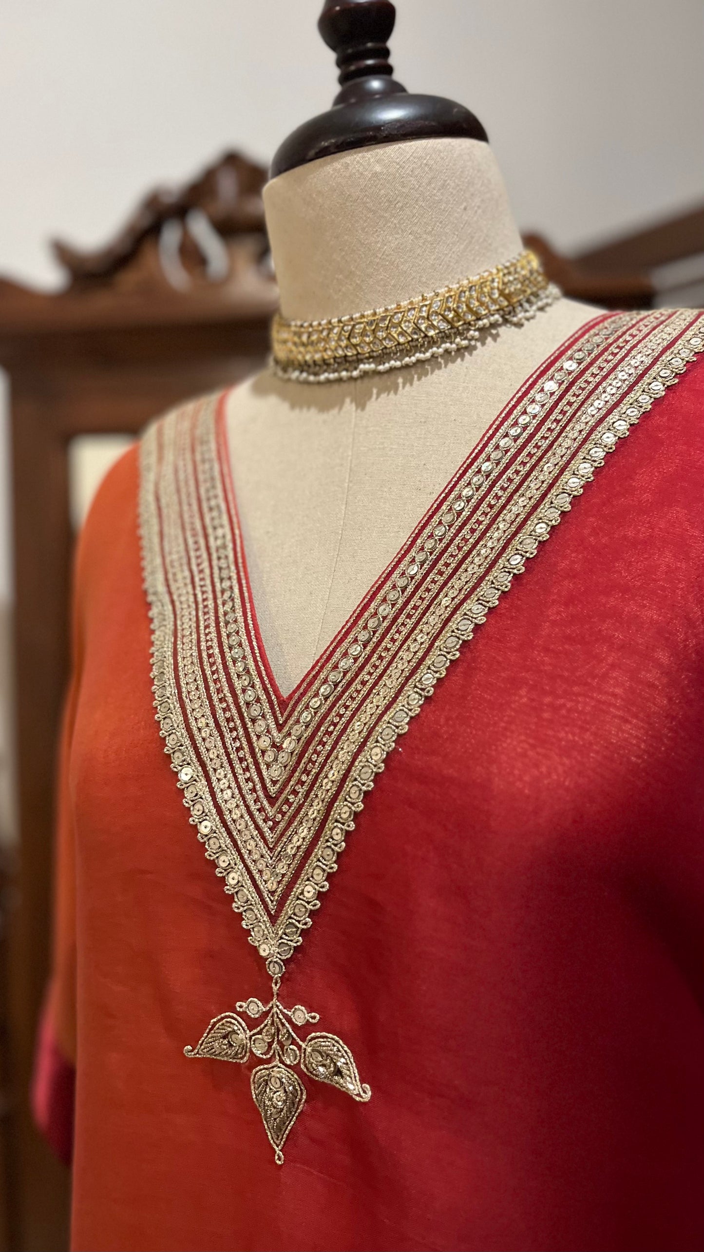 RUBY RED AND RUST ORGANZA KAFTAN