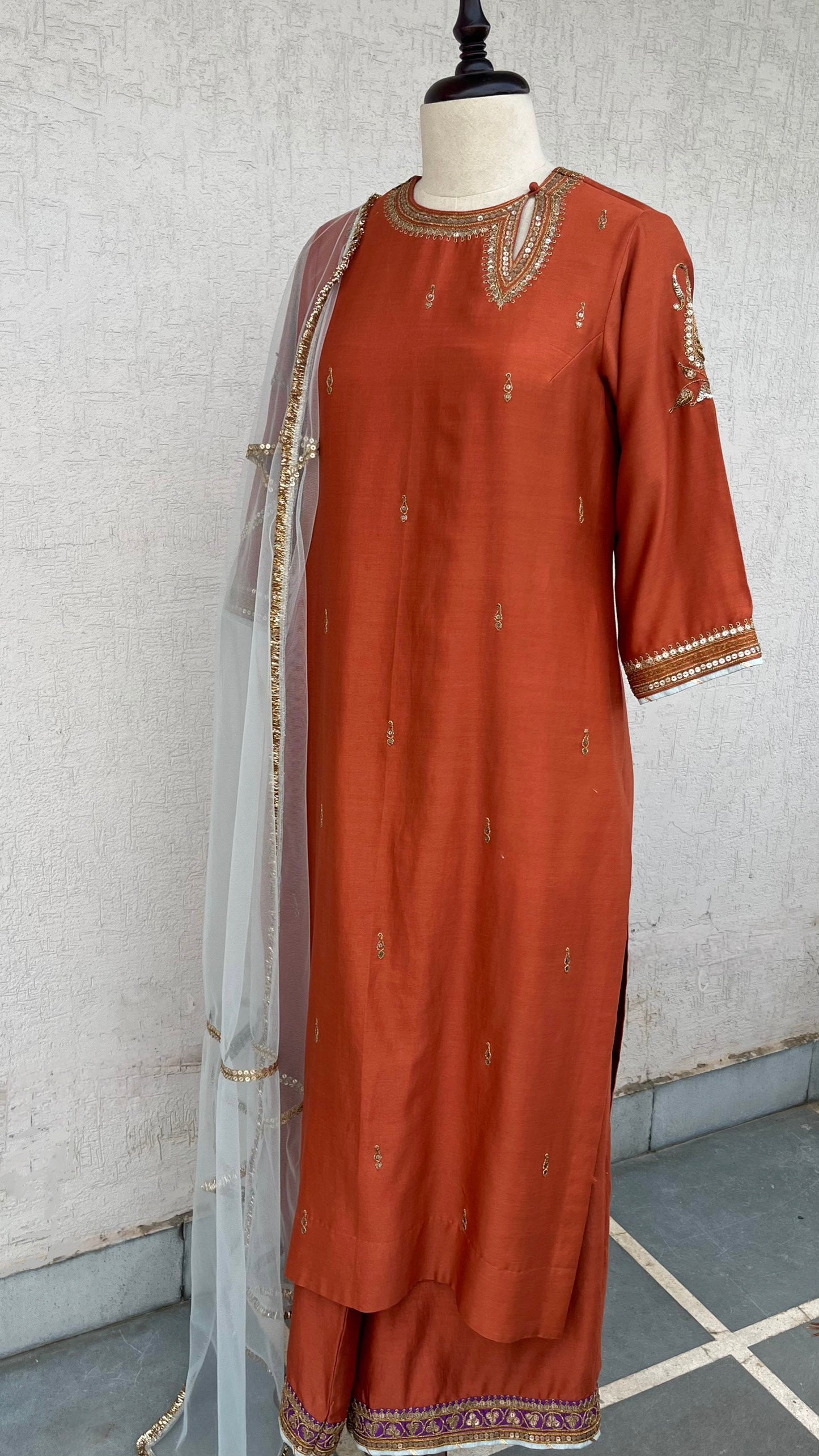 RUST STRAIGHT KURTA & PANTS SET