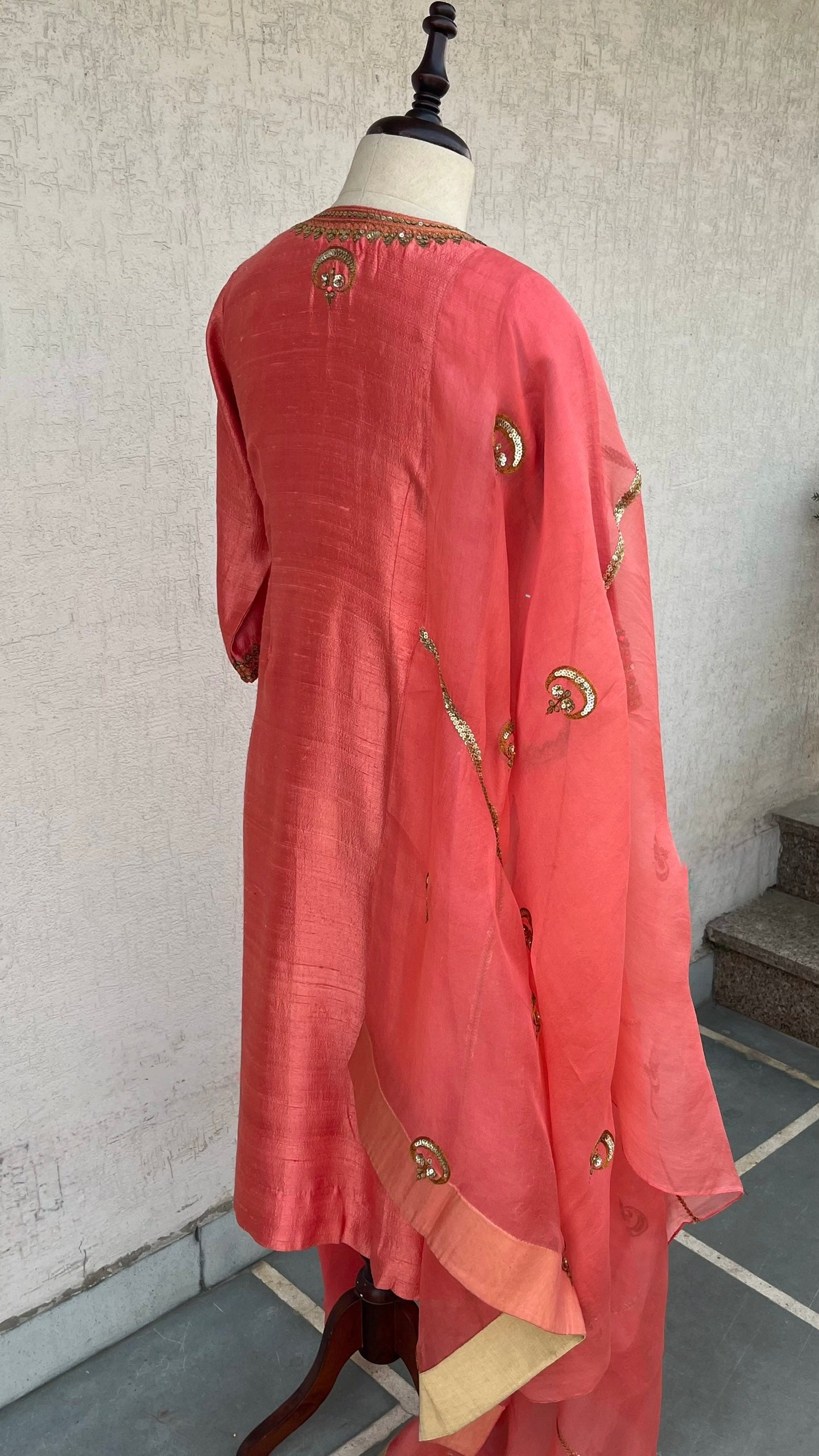 CORAL STRAIGHT KURTA SALWAR & DUPATTA SET