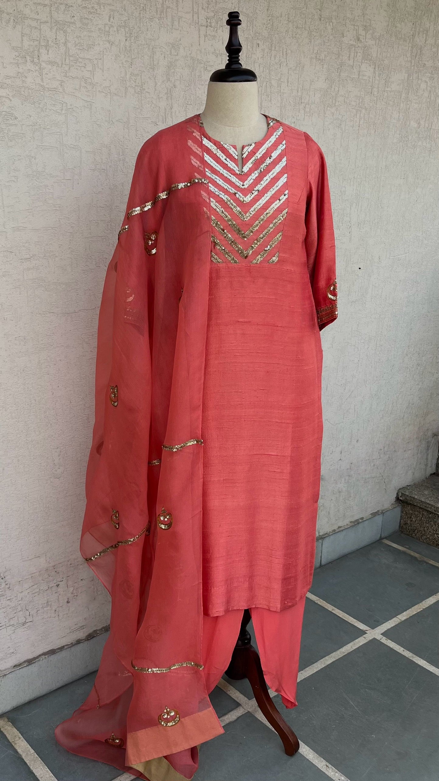 CORAL STRAIGHT KURTA SALWAR & DUPATTA SET