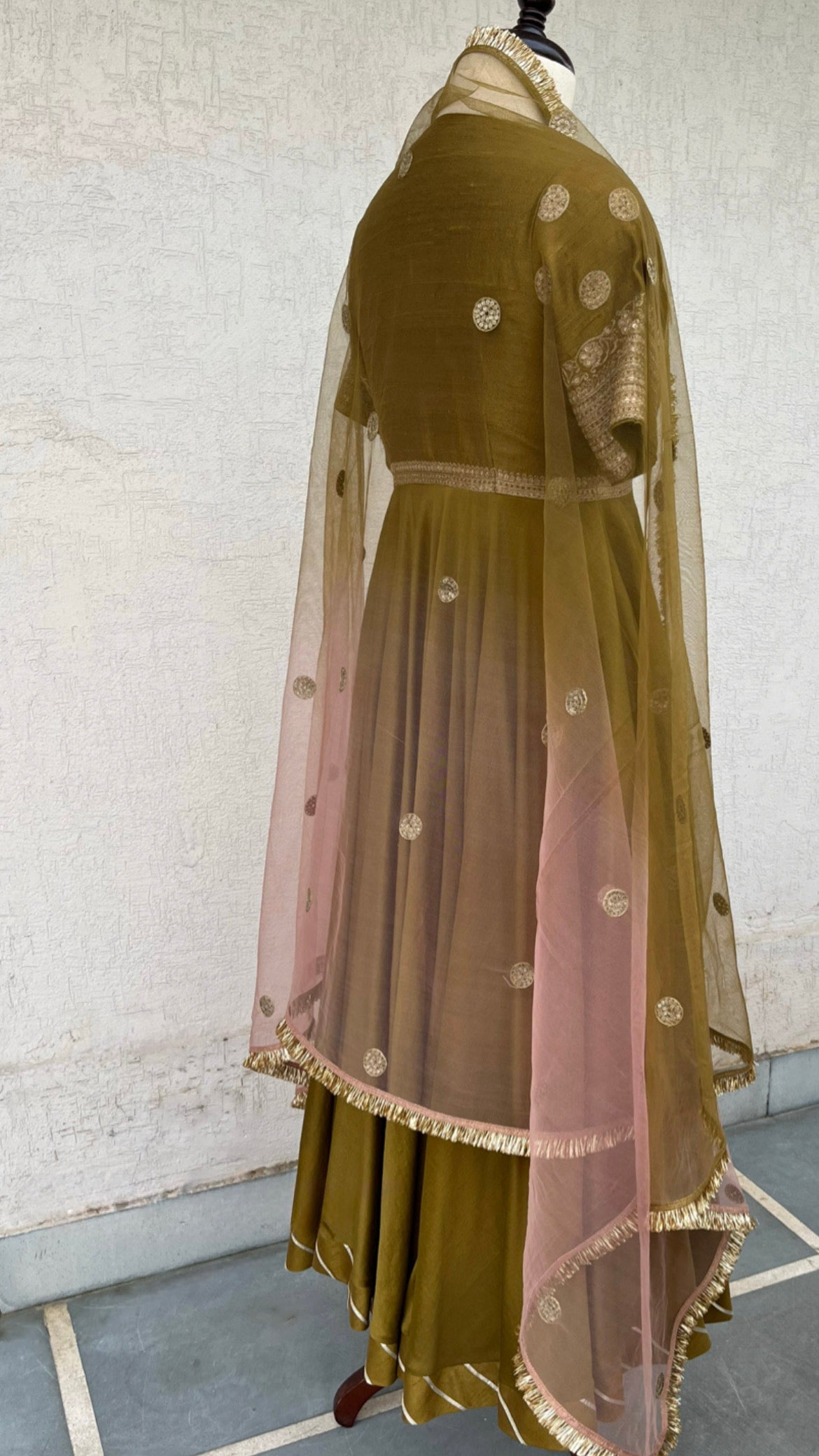 OLIVE & SALMON PINK ANARKALI SET