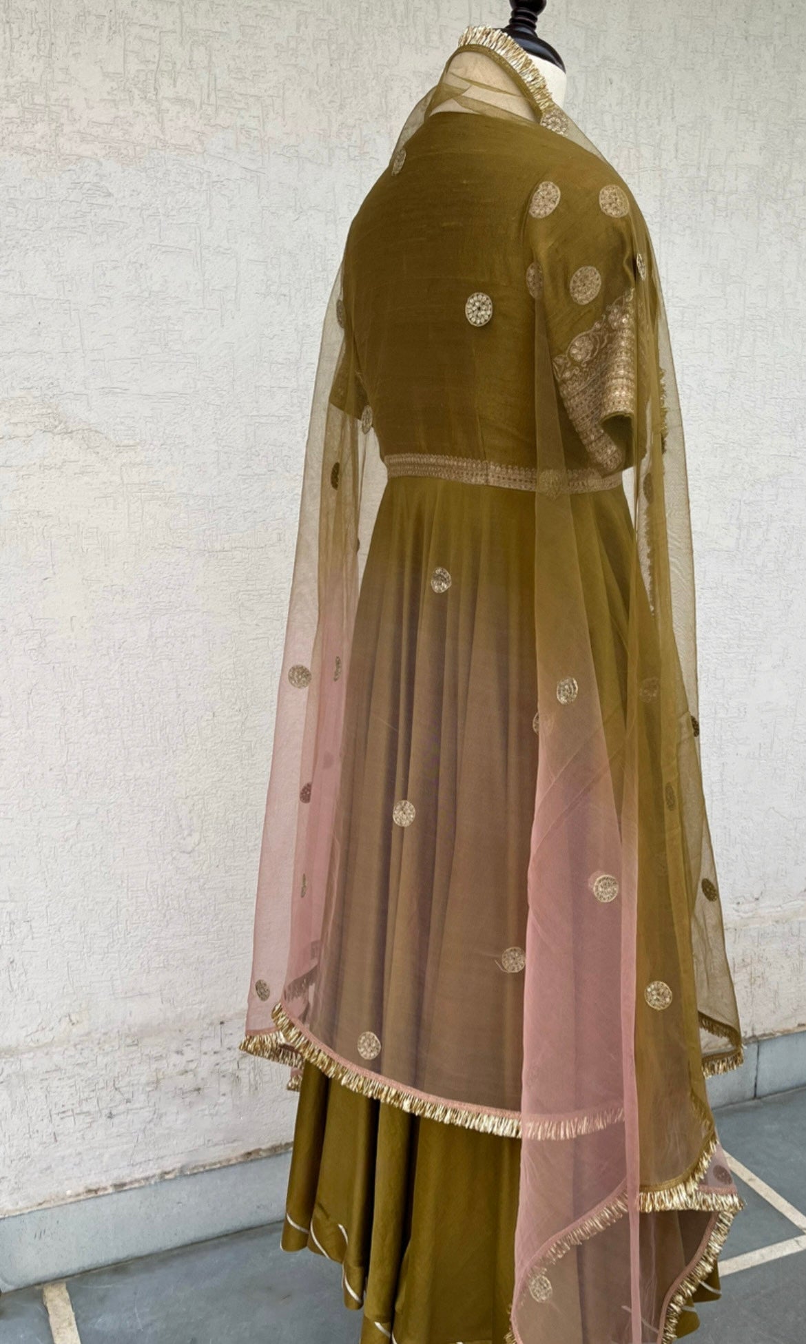 OLIVE & SALMON PINK ANARKALI SET
