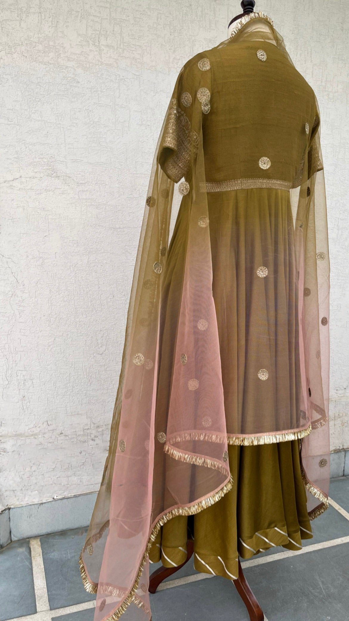 OLIVE & SALMON PINK ANARKALI SET