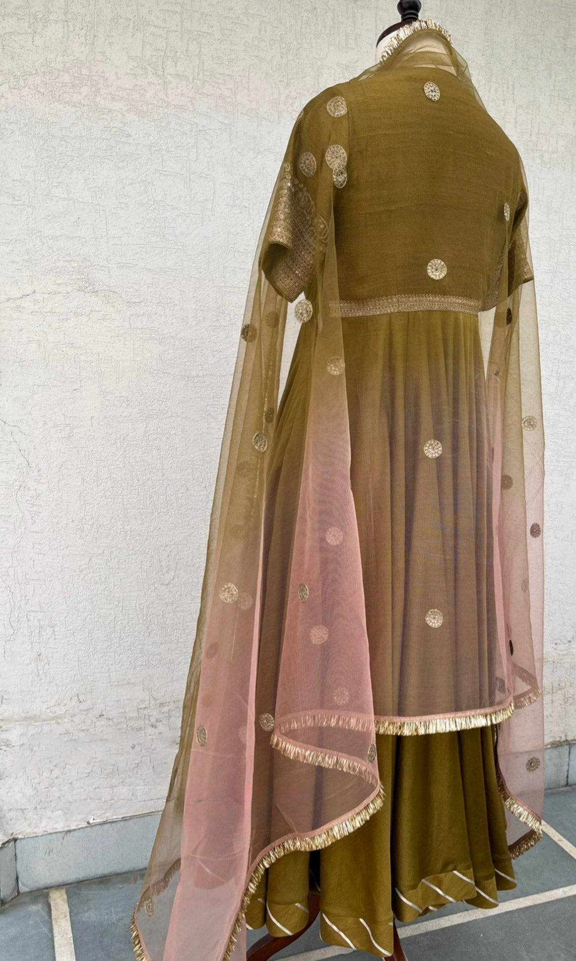 OLIVE & SALMON PINK ANARKALI SET