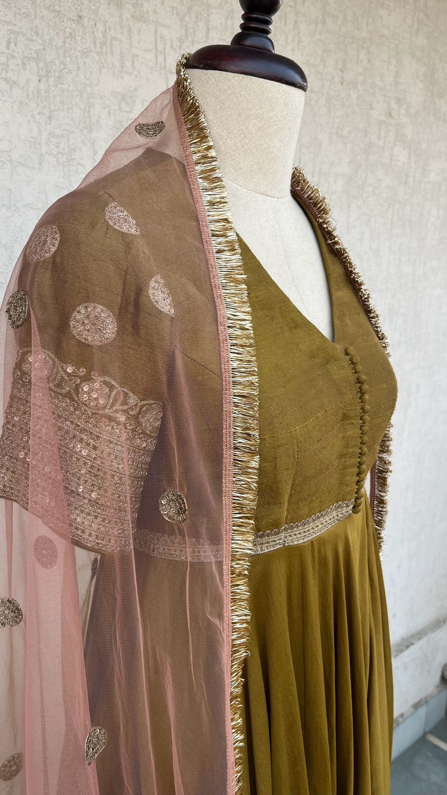 OLIVE & SALMON PINK ANARKALI SET