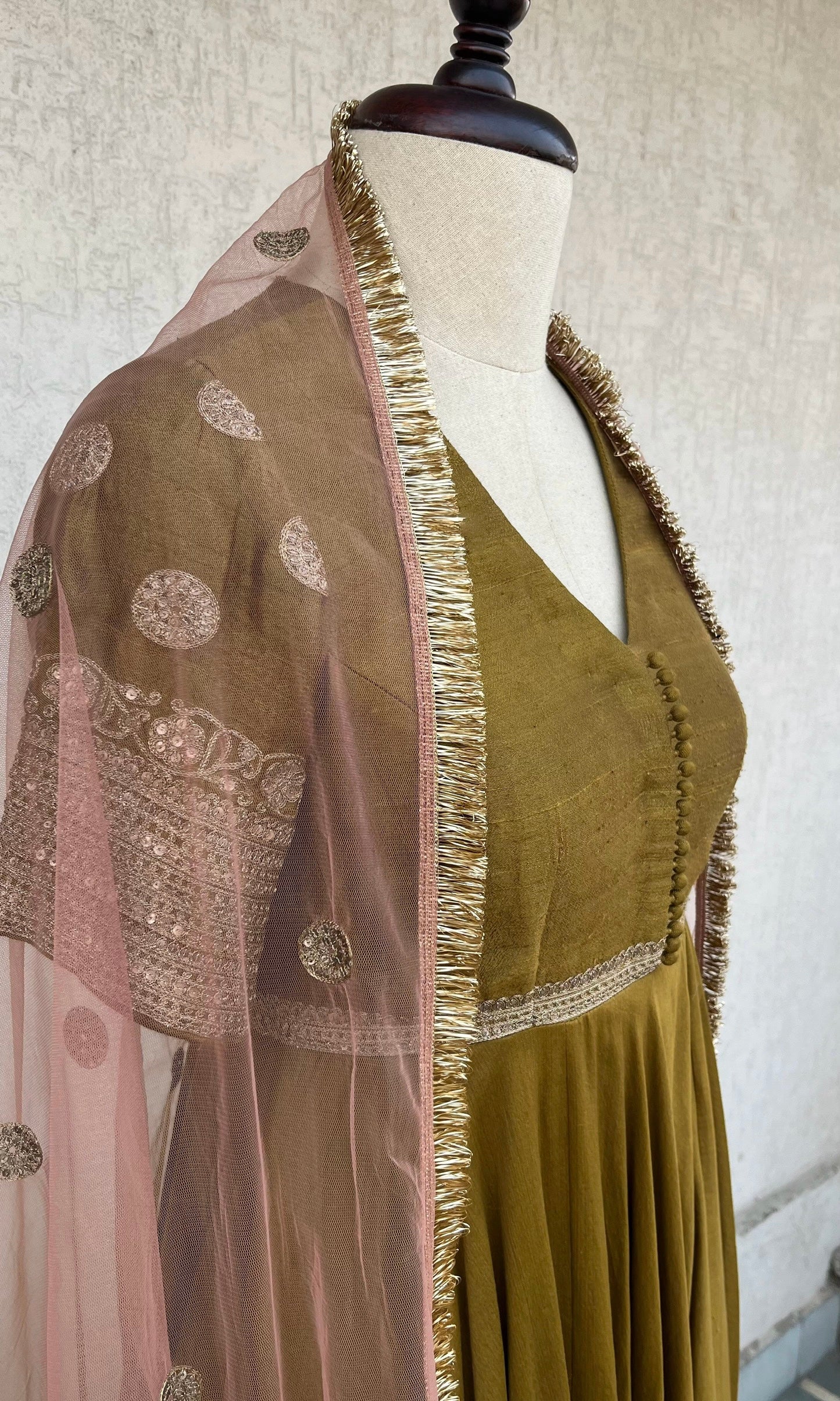 OLIVE & SALMON PINK ANARKALI SET