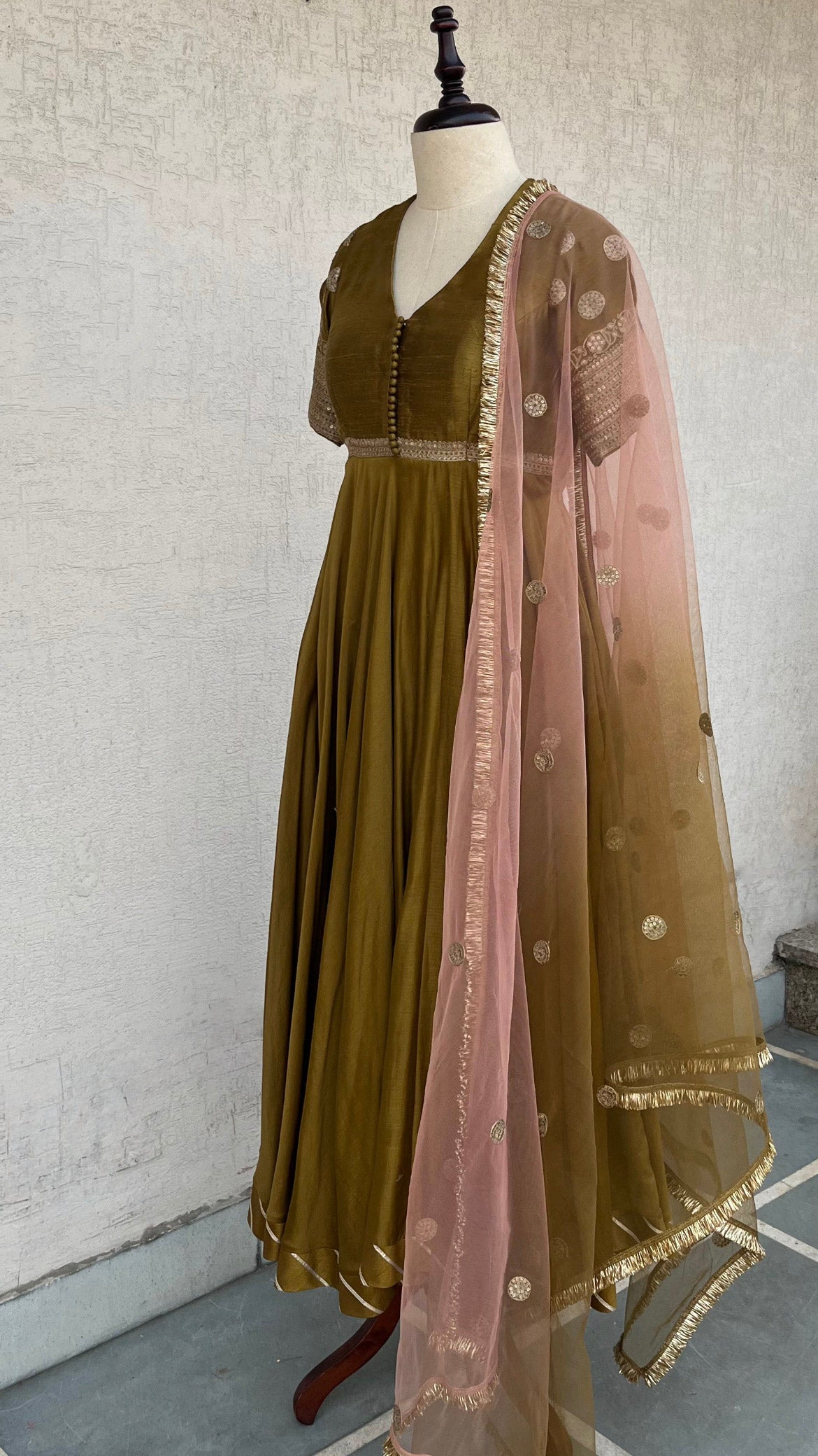 OLIVE & SALMON PINK ANARKALI SET