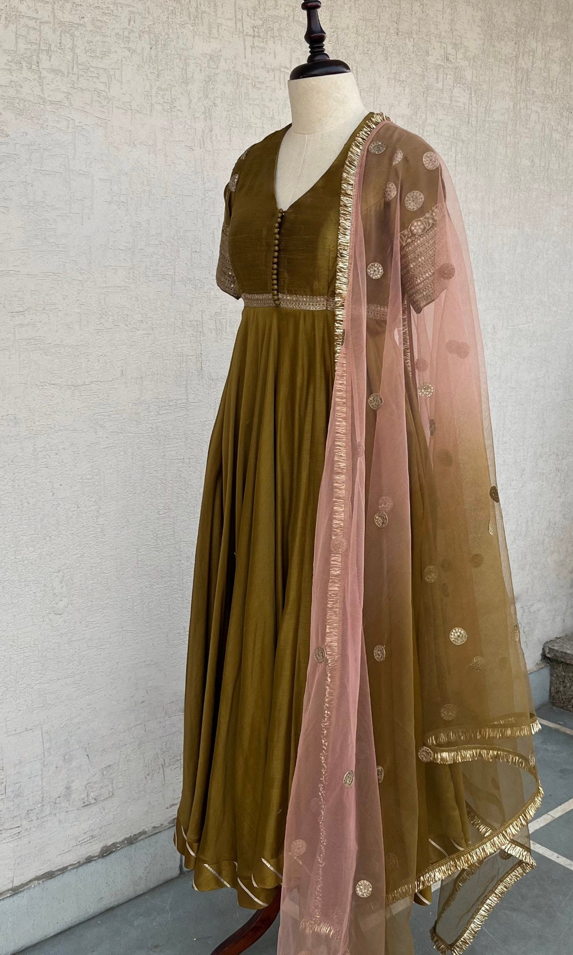OLIVE & SALMON PINK ANARKALI SET