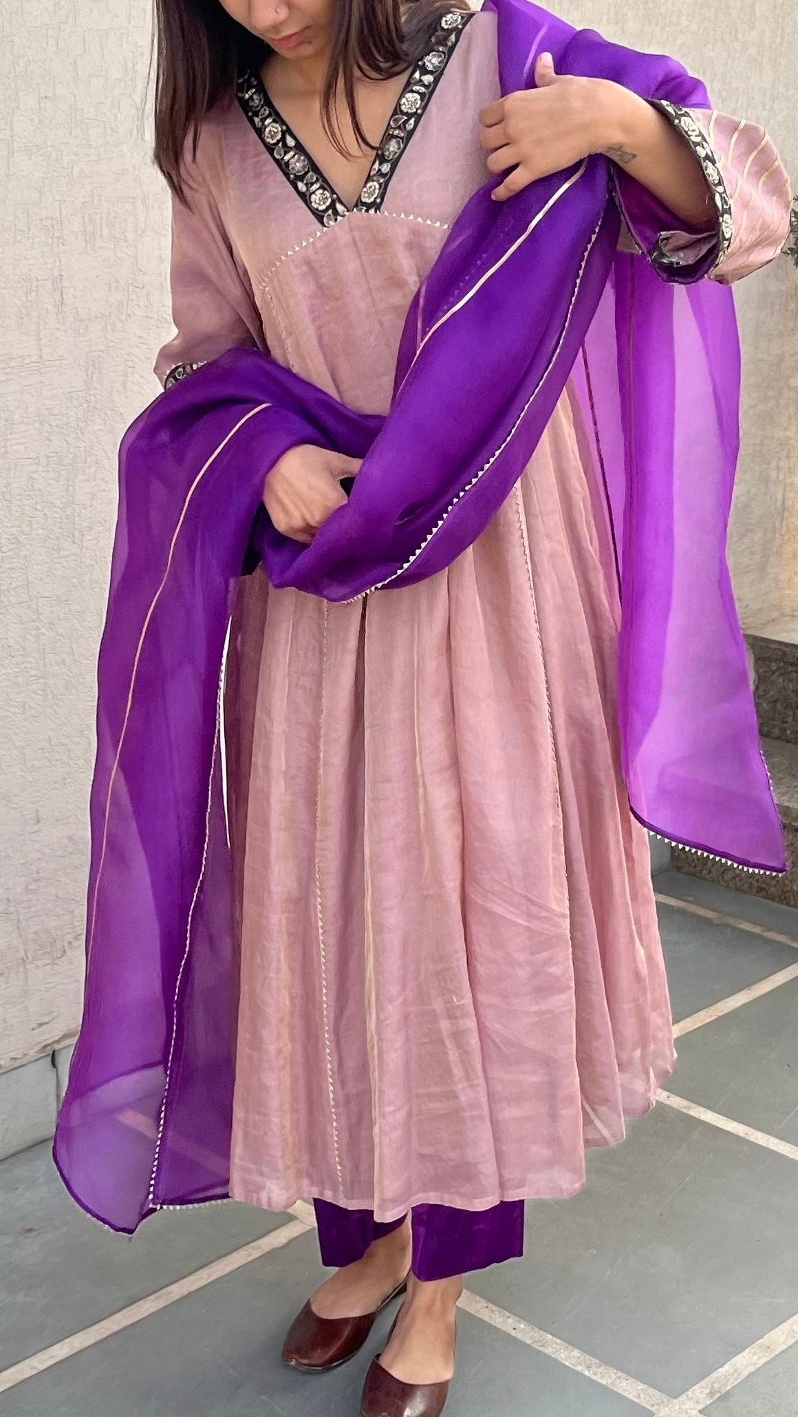 TISSUE A-LINE KURTA SET