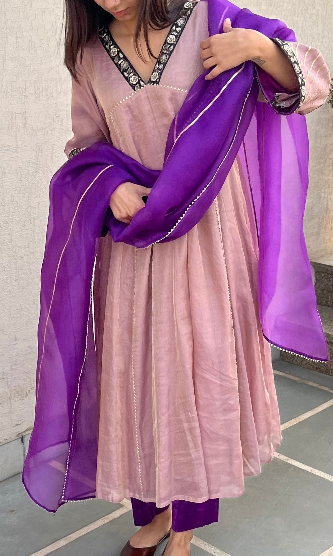 TISSUE A-LINE KURTA SET