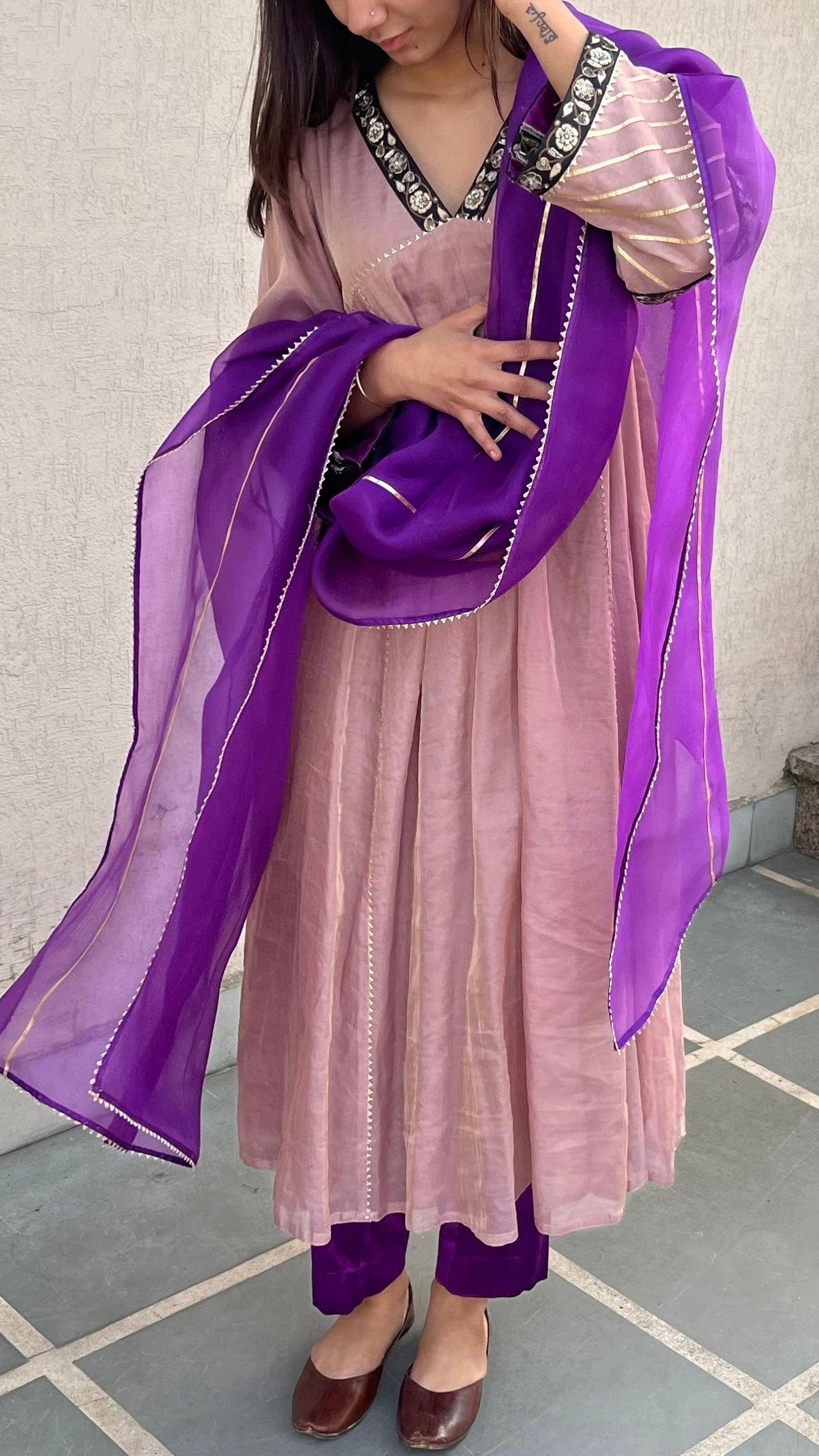 TISSUE A-LINE KURTA SET