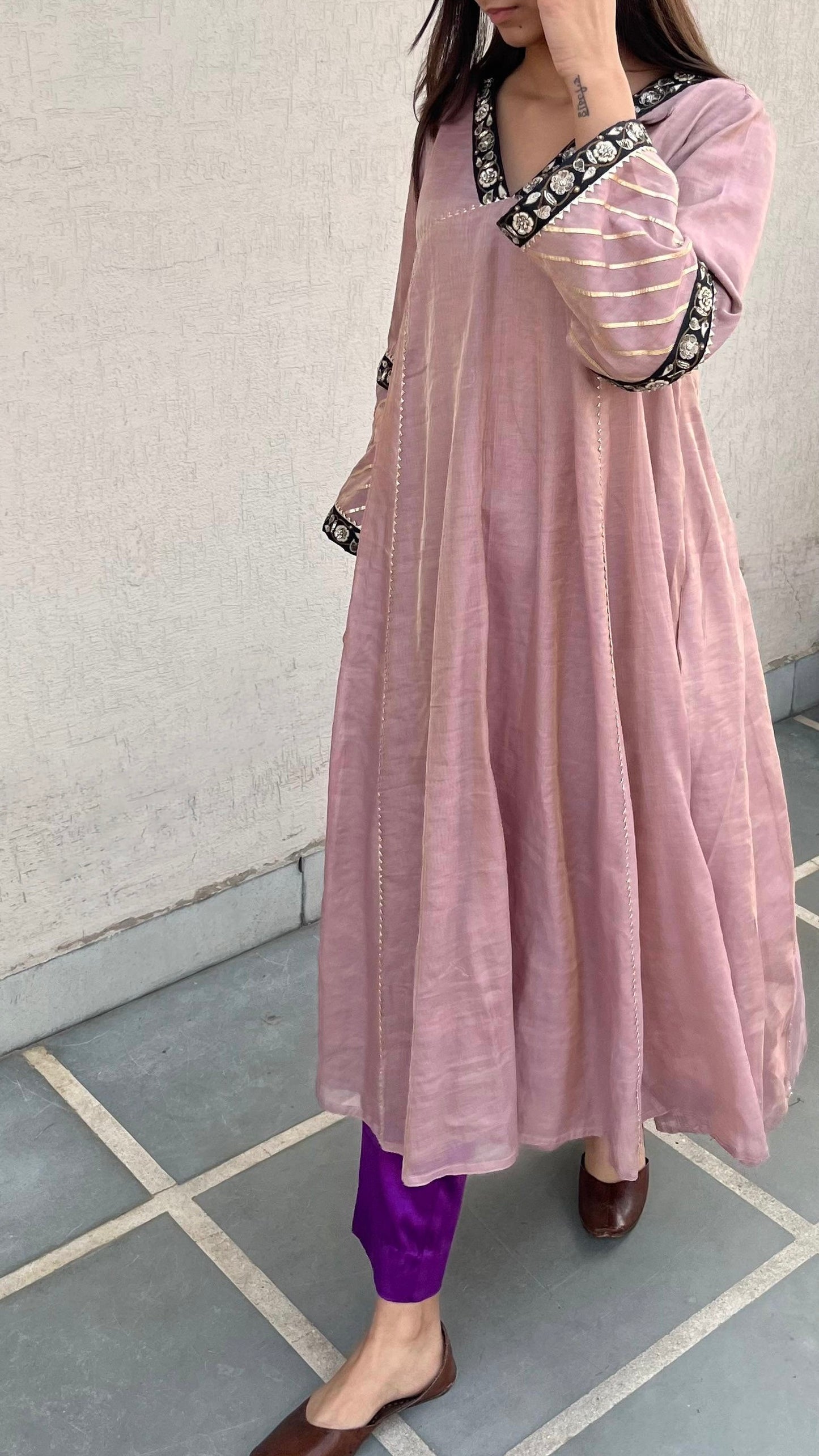 TISSUE A-LINE KURTA SET
