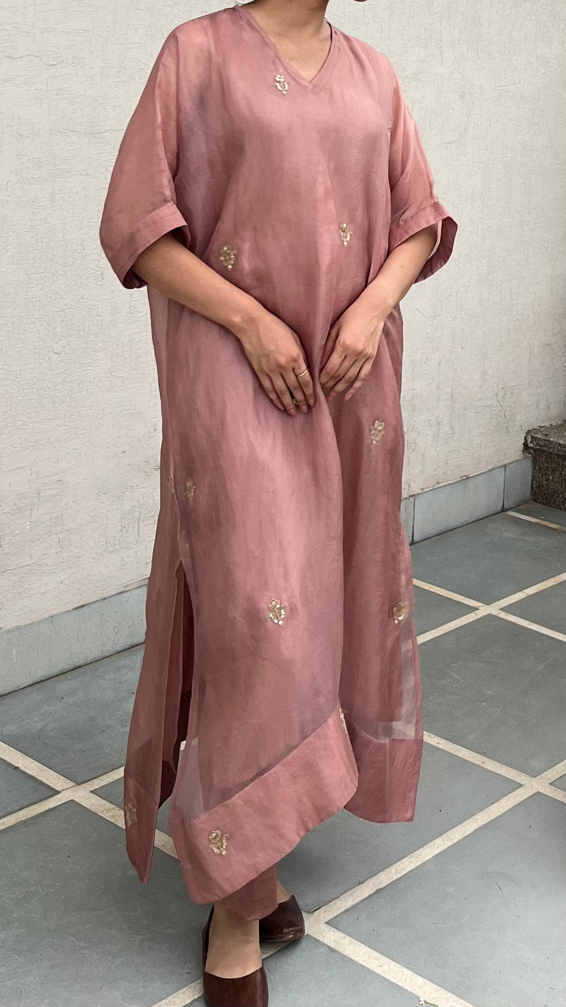 SALMON PINK KAFTAN-KURTA SET