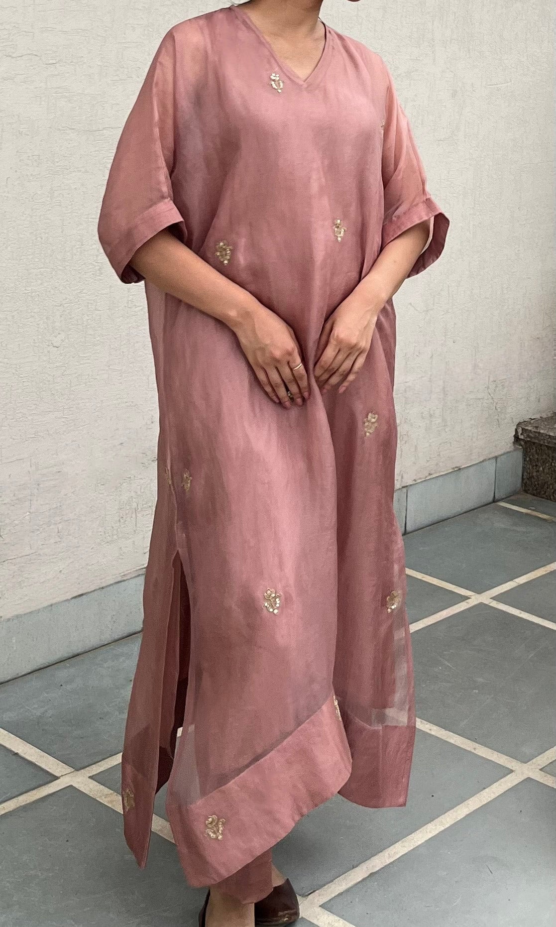 SALMON PINK KAFTAN-KURTA SET