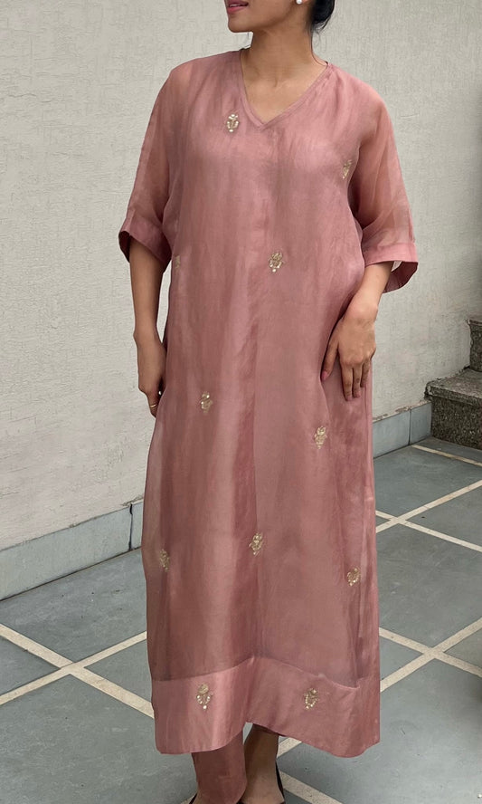 SALMON PINK KAFTAN-KURTA SET