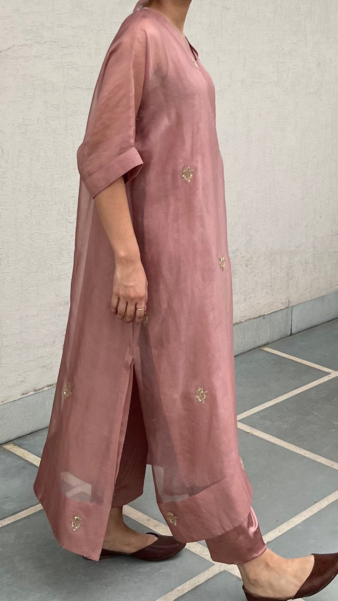 SALMON PINK KAFTAN-KURTA SET