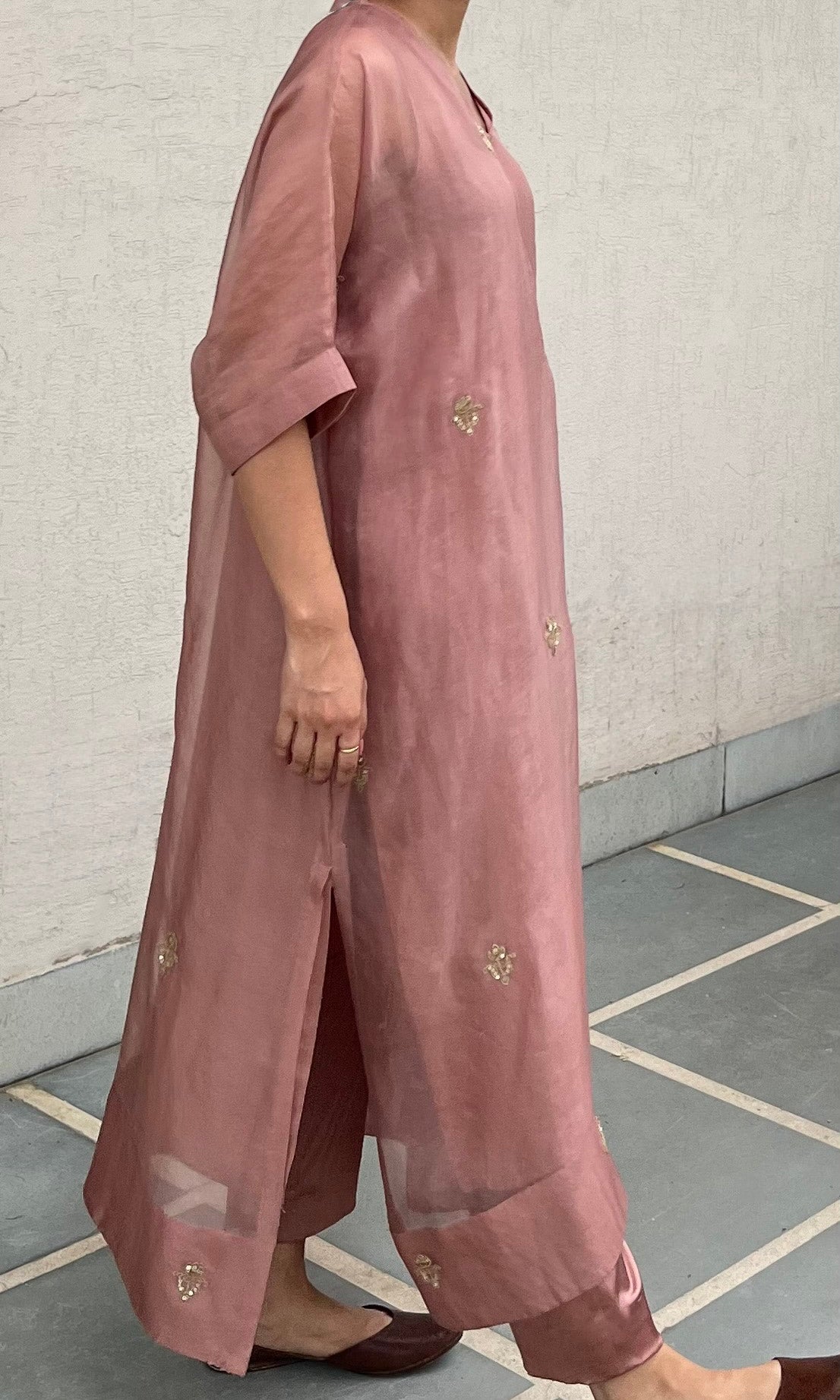 SALMON PINK KAFTAN-KURTA SET