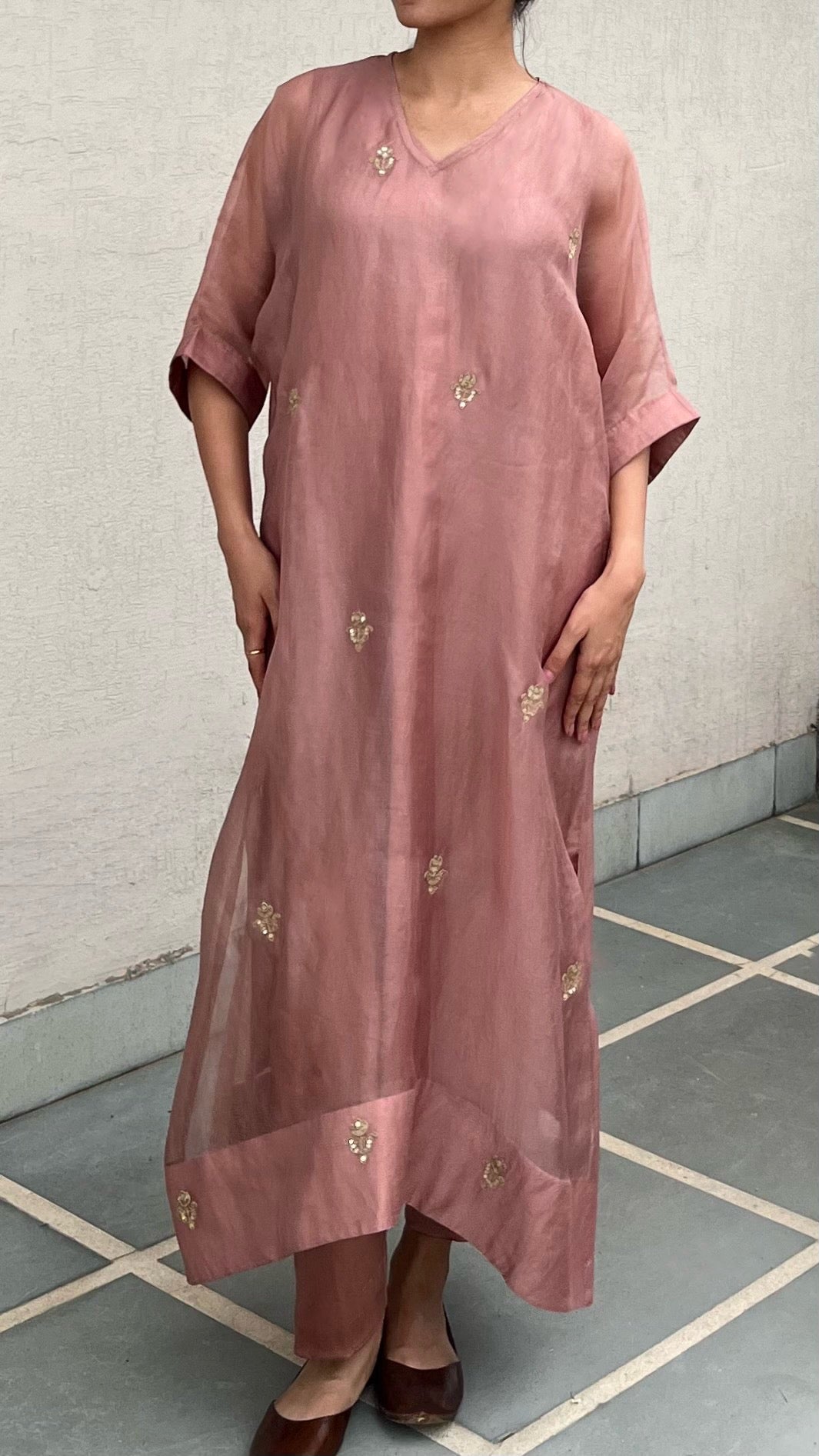 SALMON PINK KAFTAN-KURTA SET