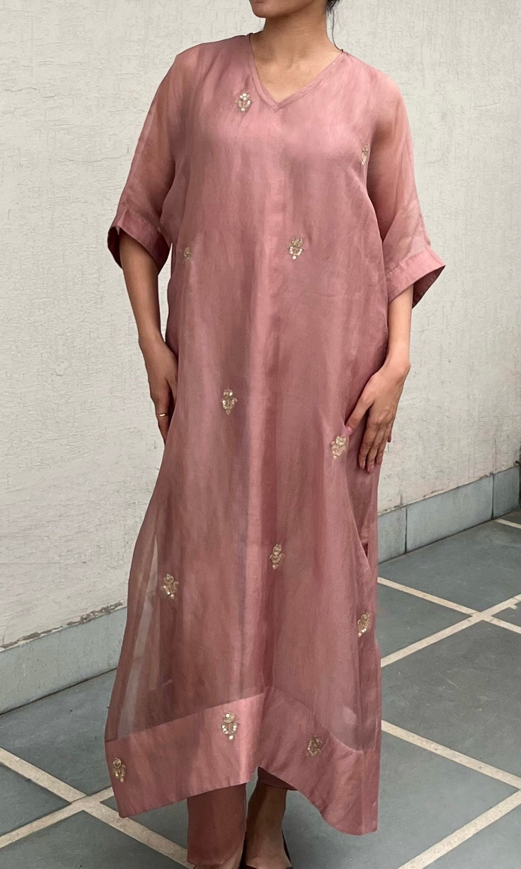 SALMON PINK KAFTAN-KURTA SET
