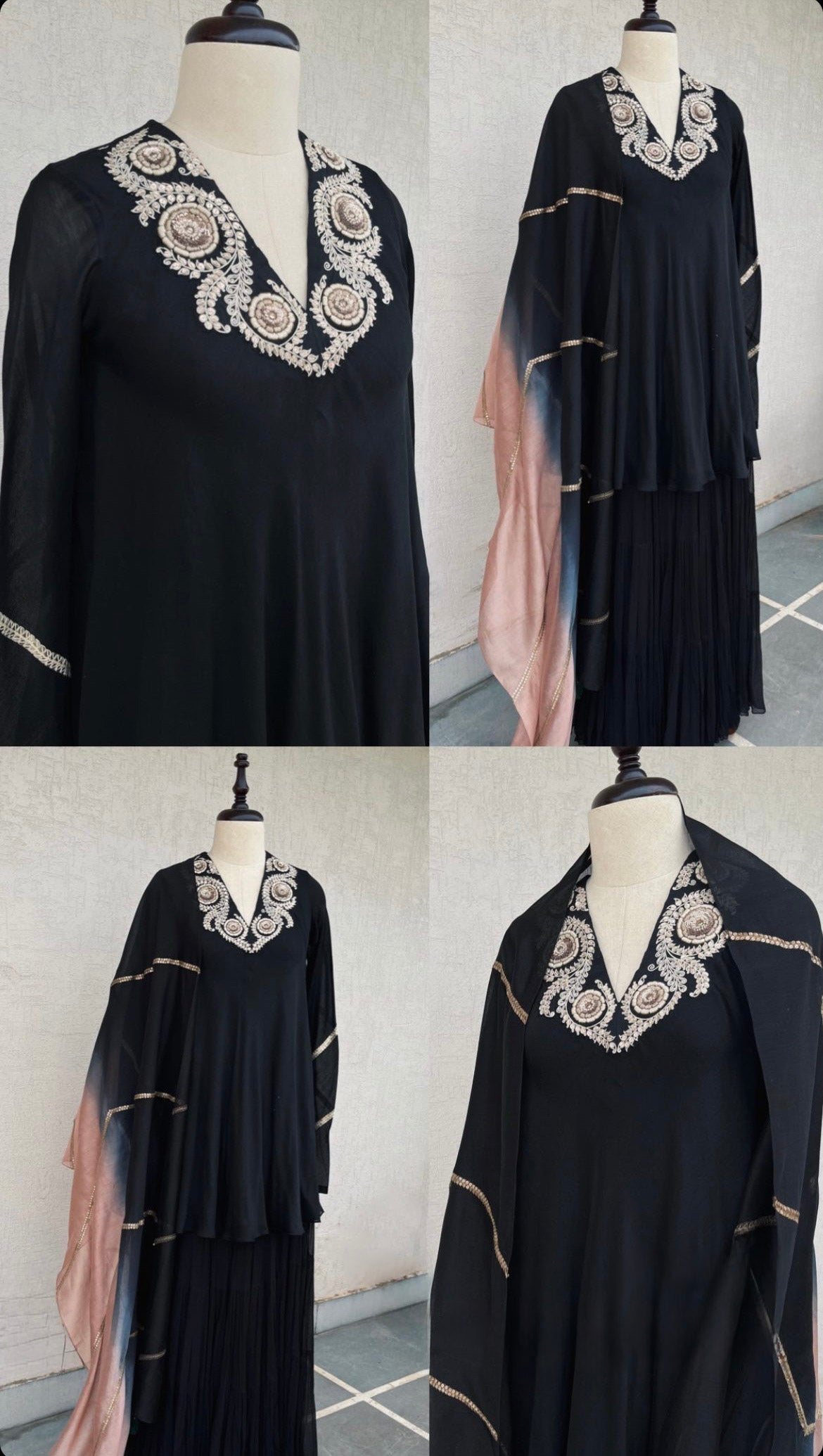 BLACK A- LINE KURTA AND GHARARA SET