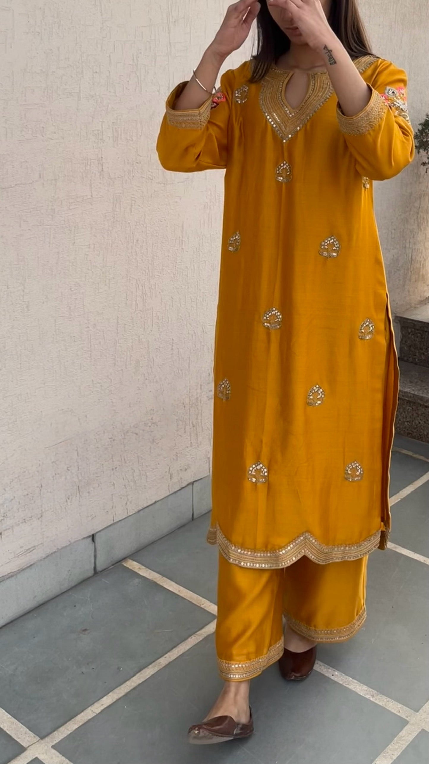 MUSTARD STRAIGHT KURTA, PANTS & DUPATTA SET