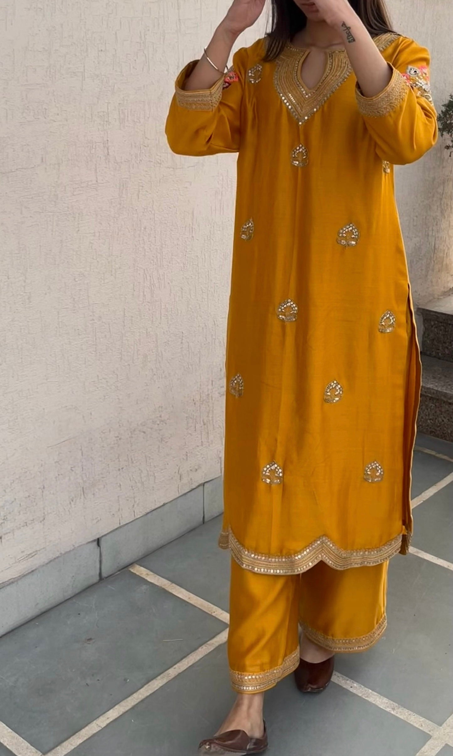 MUSTARD STRAIGHT KURTA, PANTS & DUPATTA SET