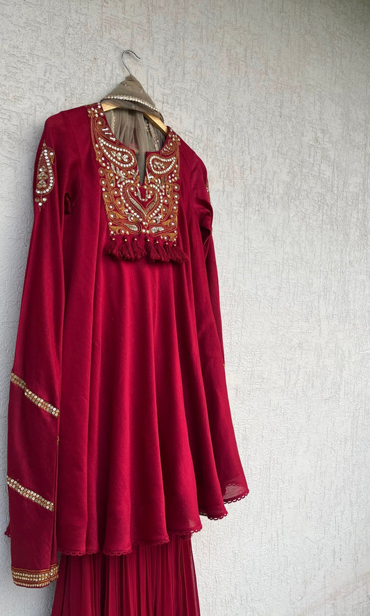 RUBY RED KURTA GHARARA SET