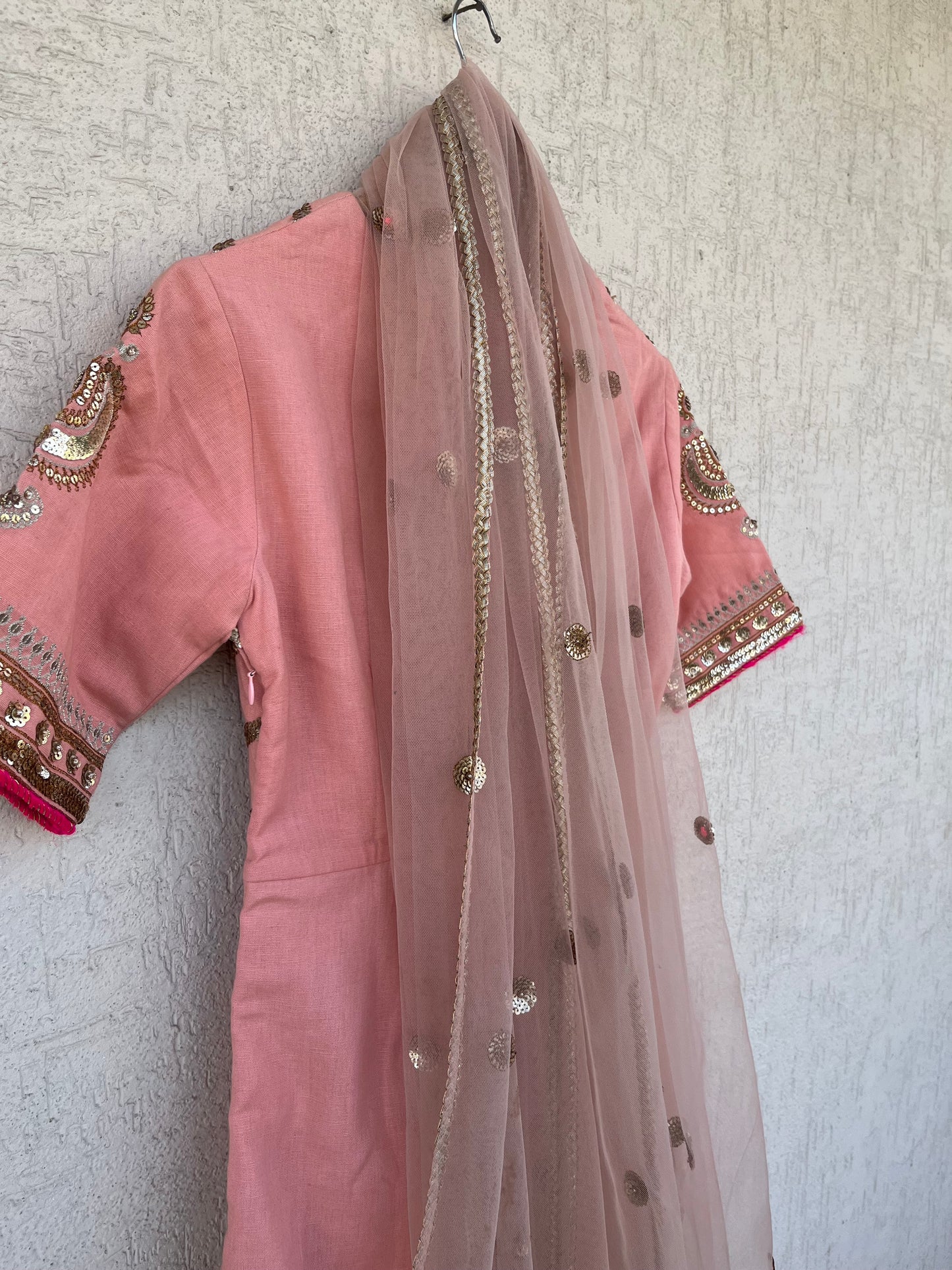 PEACH KURTA GHARARA AND DUPATTA SET