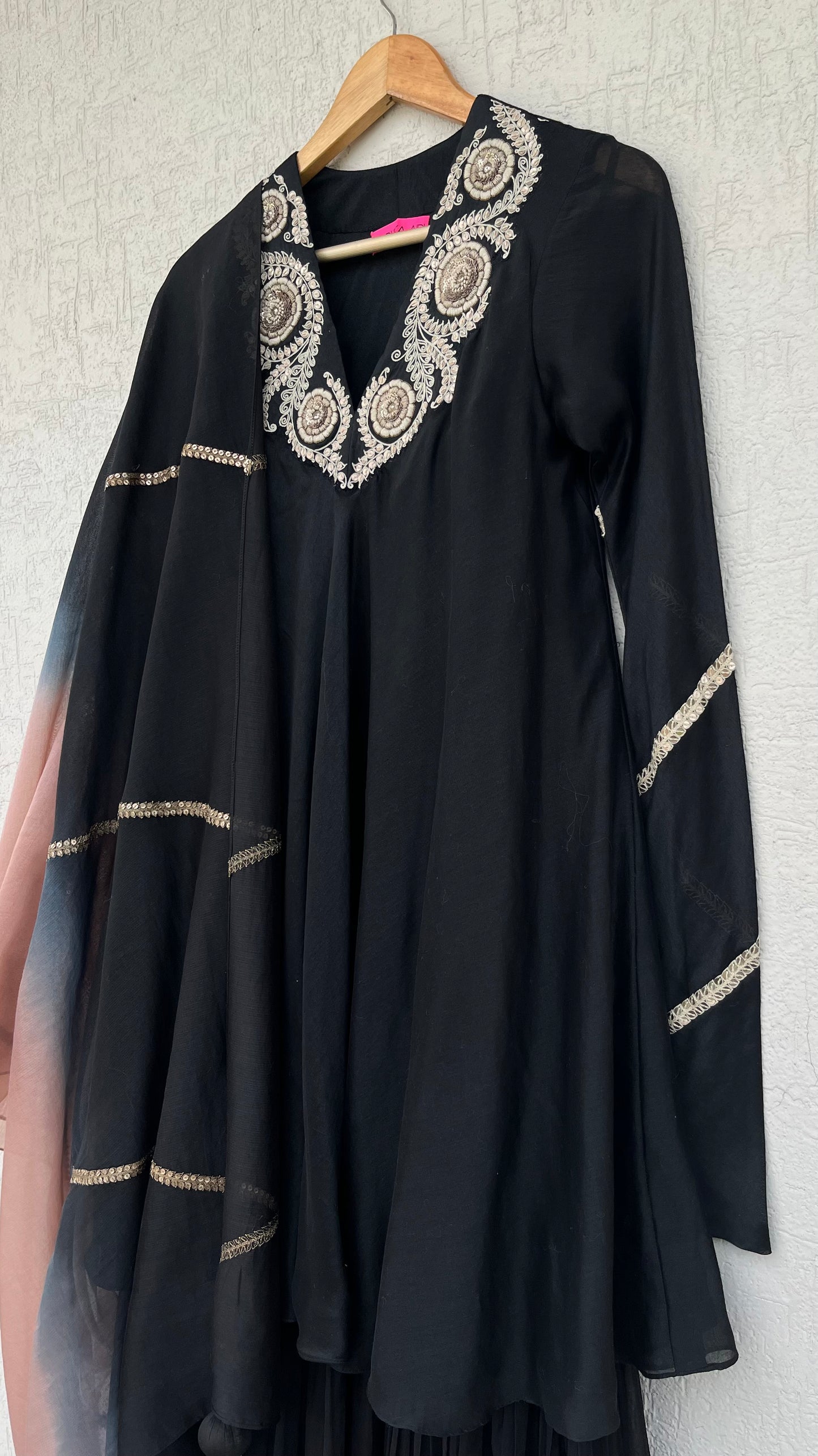 BLACK A- LINE KURTA AND GHARARA SET