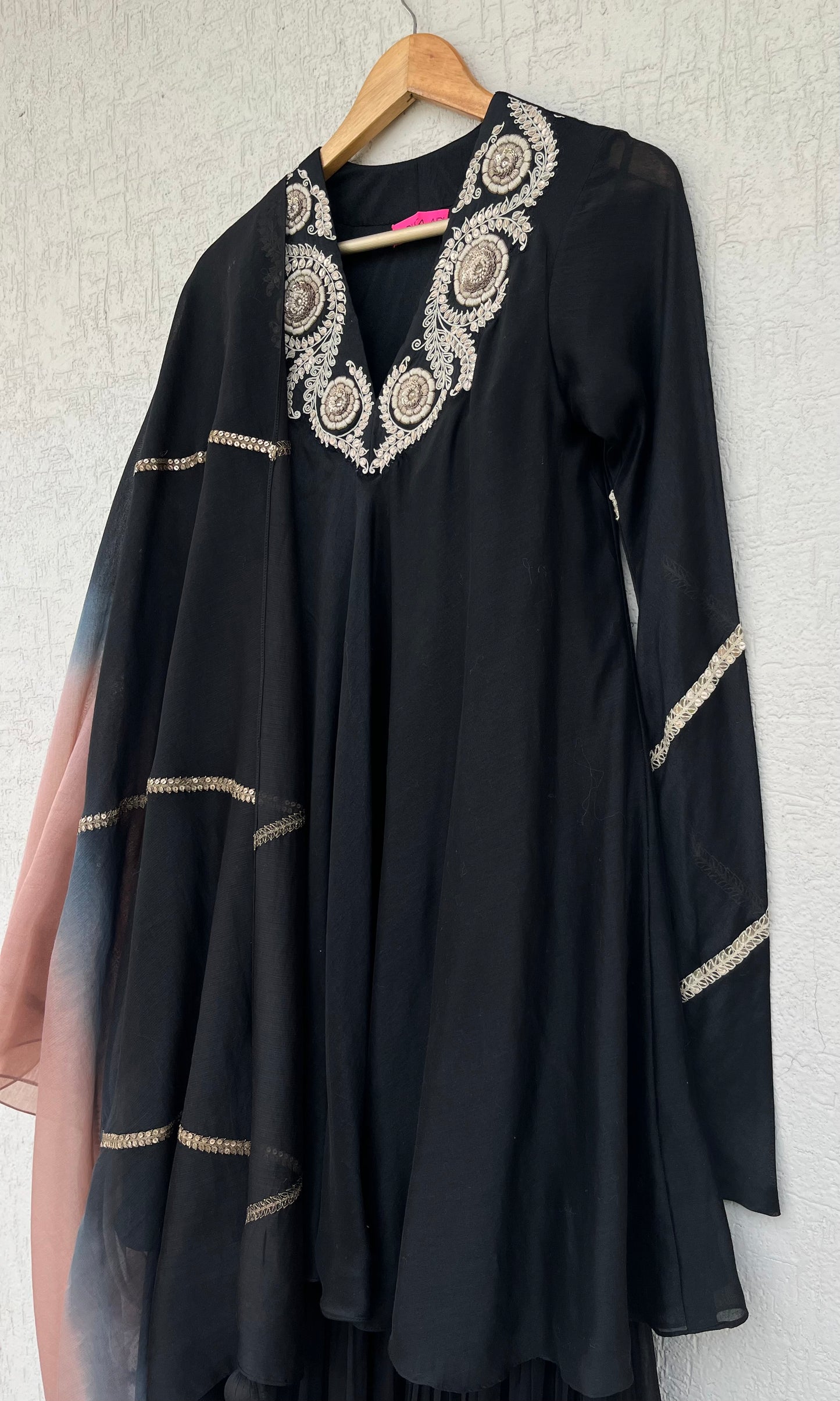 BLACK A- LINE KURTA AND GHARARA SET