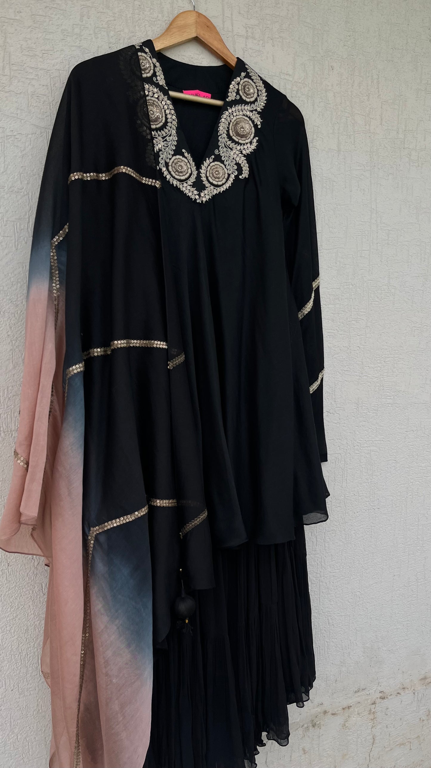 BLACK A- LINE KURTA AND GHARARA SET
