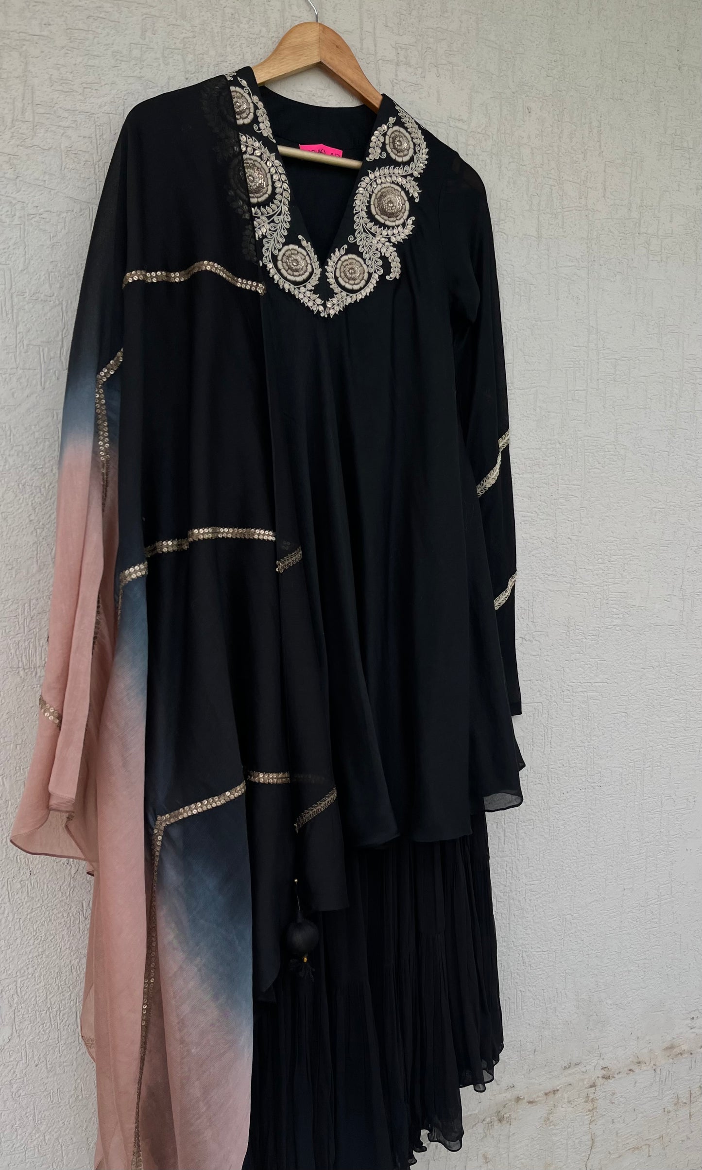 BLACK A- LINE KURTA AND GHARARA SET