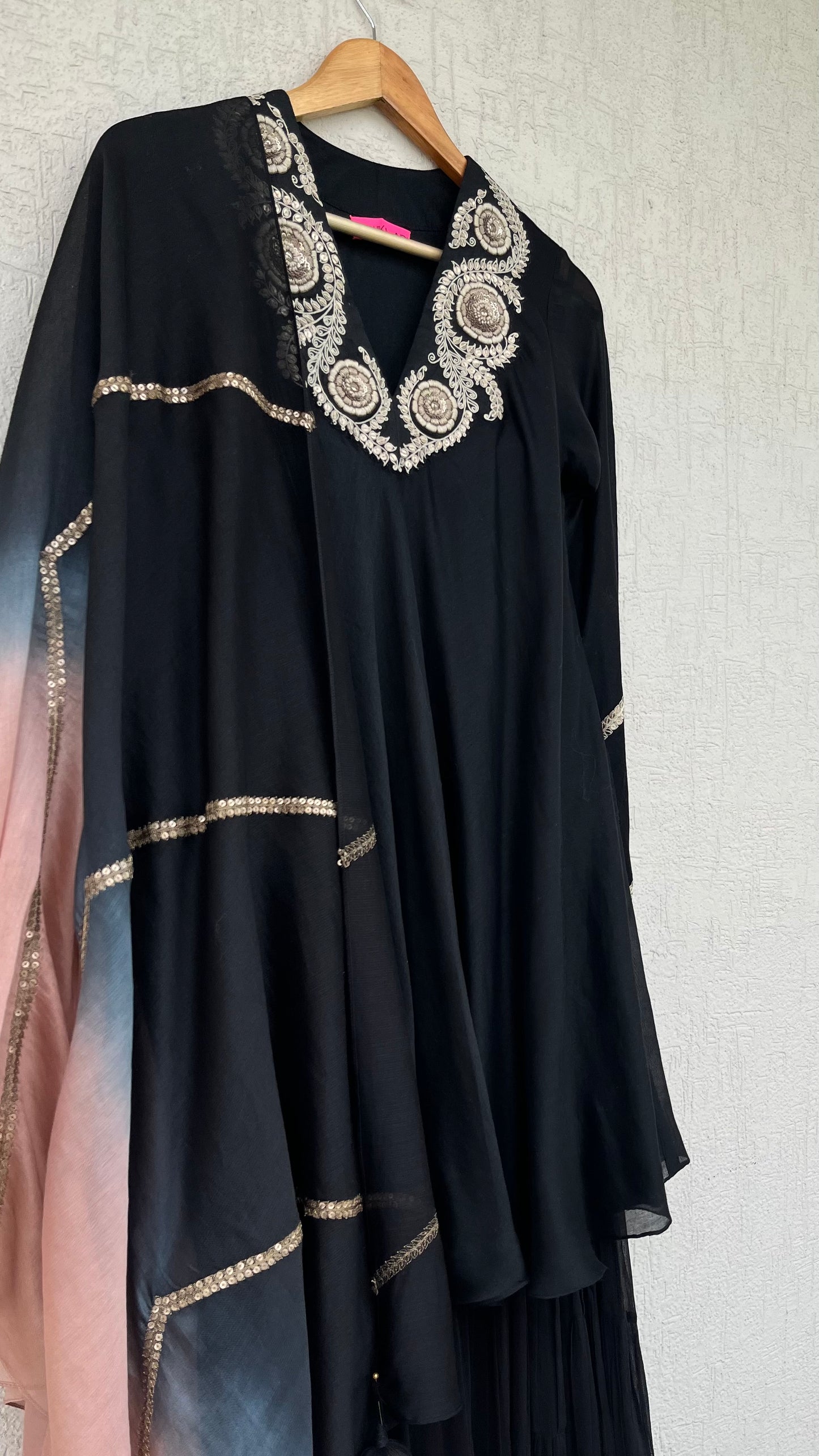 BLACK A- LINE KURTA AND GHARARA SET