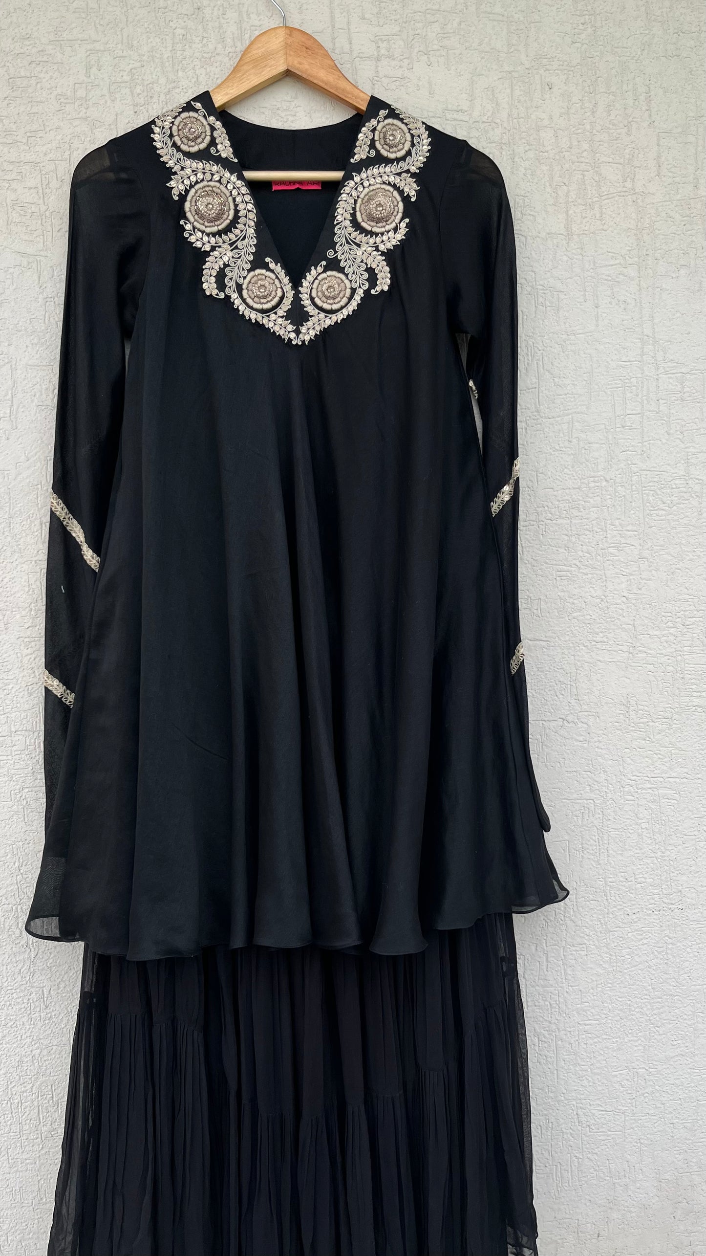 BLACK A- LINE KURTA AND GHARARA SET