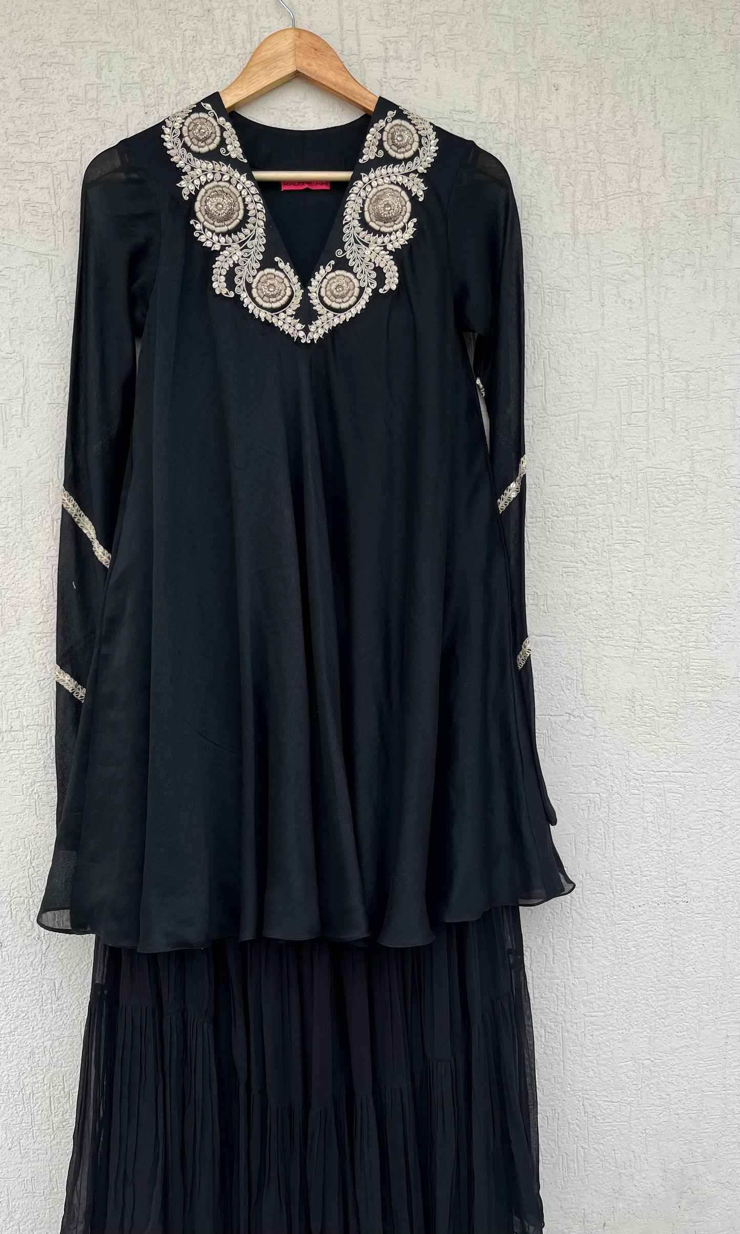 BLACK A- LINE KURTA AND GHARARA SET