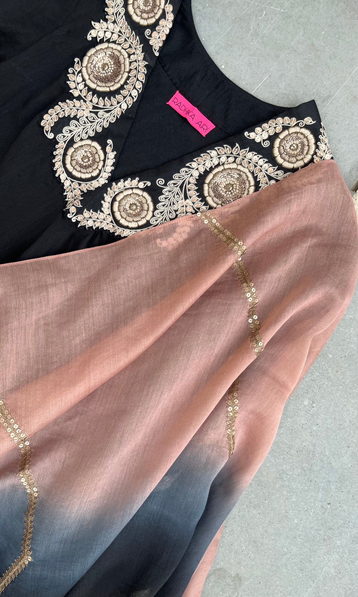 BLACK A- LINE KURTA AND GHARARA SET