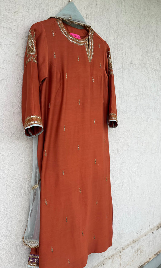 RUST STRAIGHT KURTA & PANTS SET