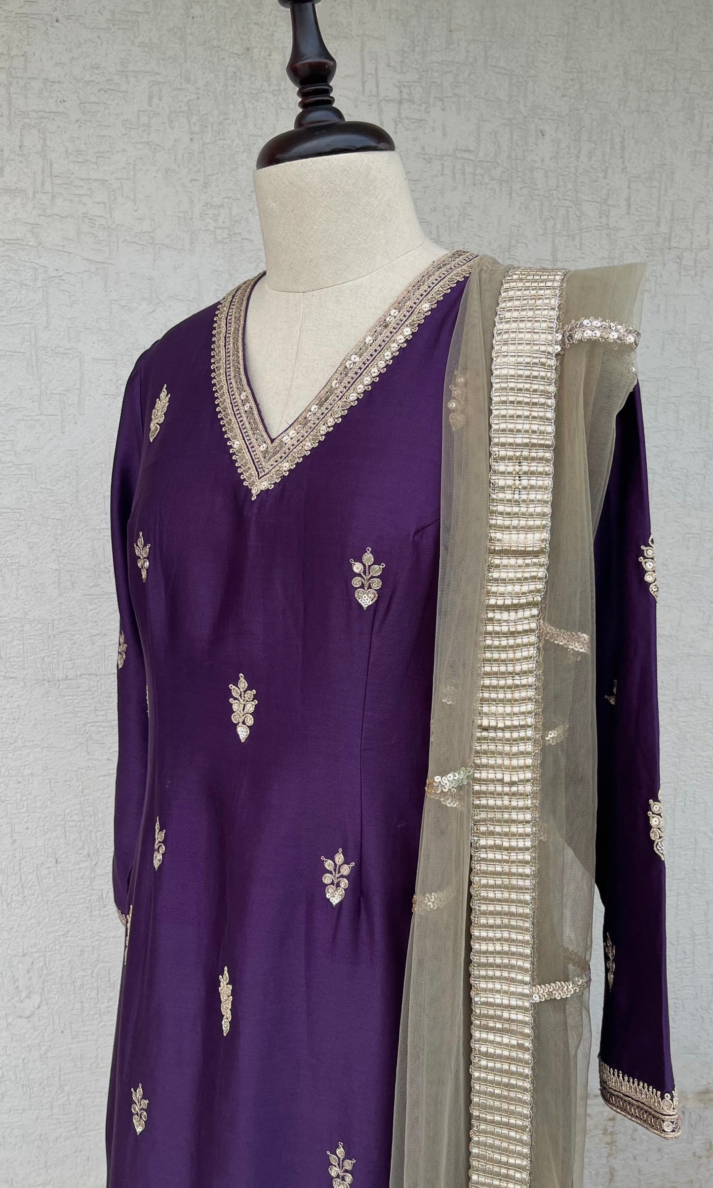 DEEP PURPLE KURTA, SKIRT & DUPATTA SET