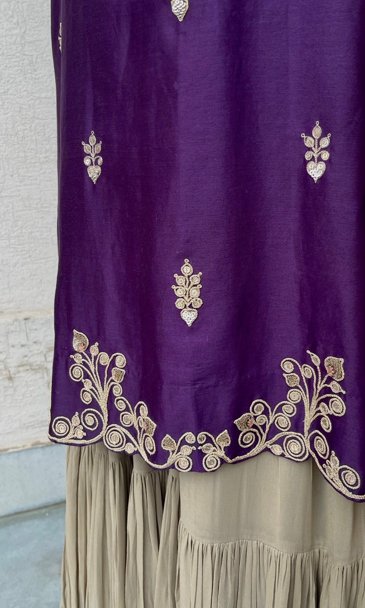 DEEP PURPLE KURTA, SKIRT & DUPATTA SET
