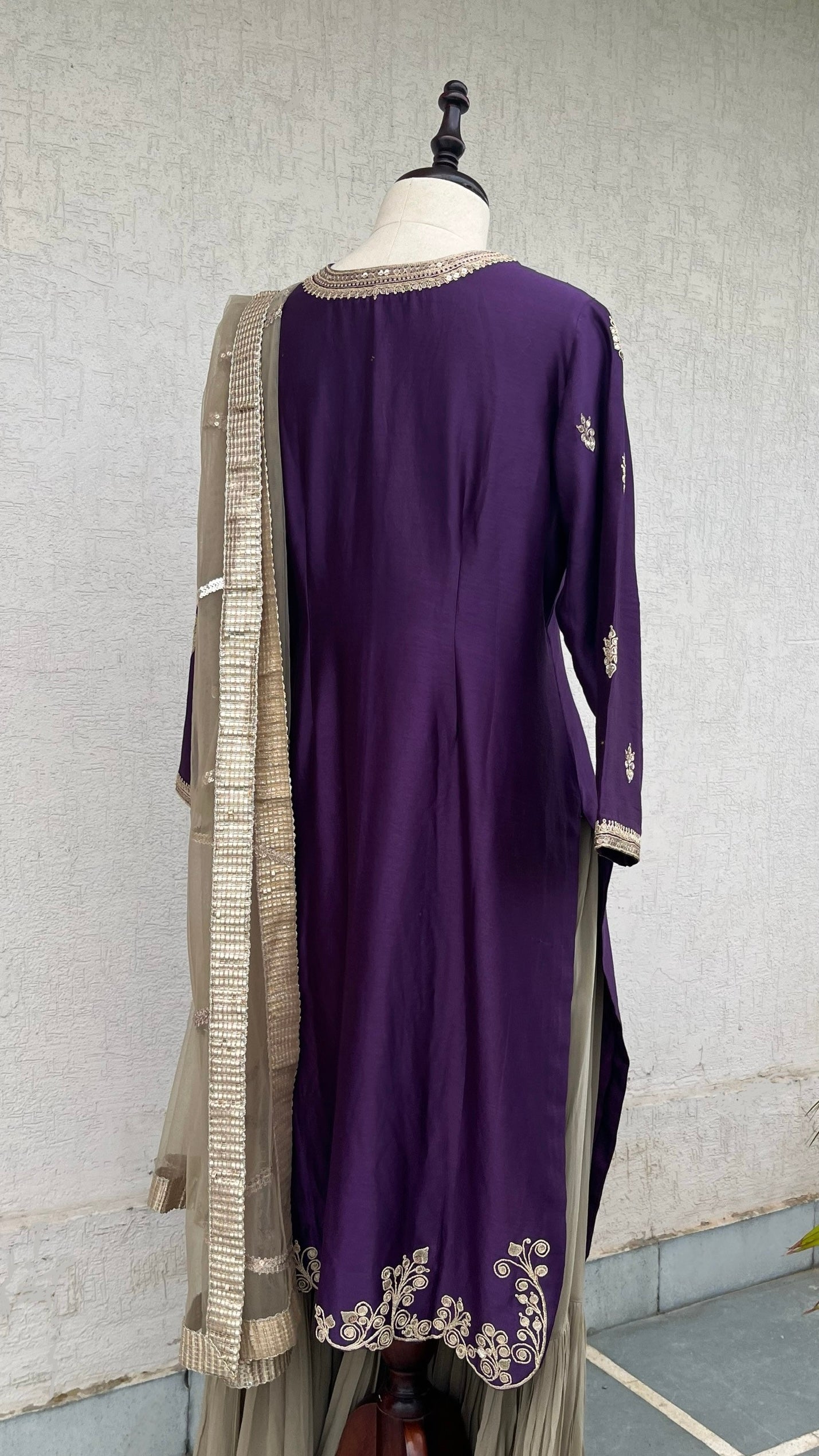 DEEP PURPLE KURTA, SKIRT & DUPATTA SET