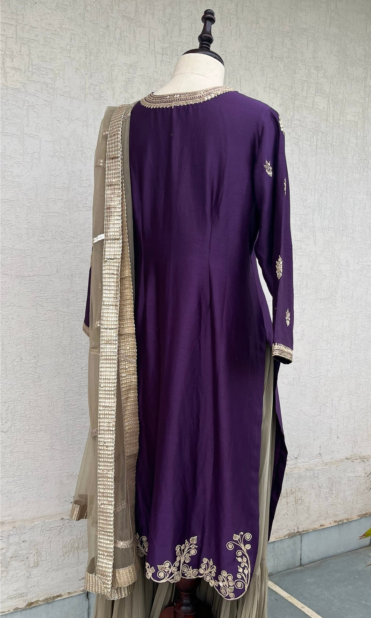 DEEP PURPLE KURTA, SKIRT & DUPATTA SET