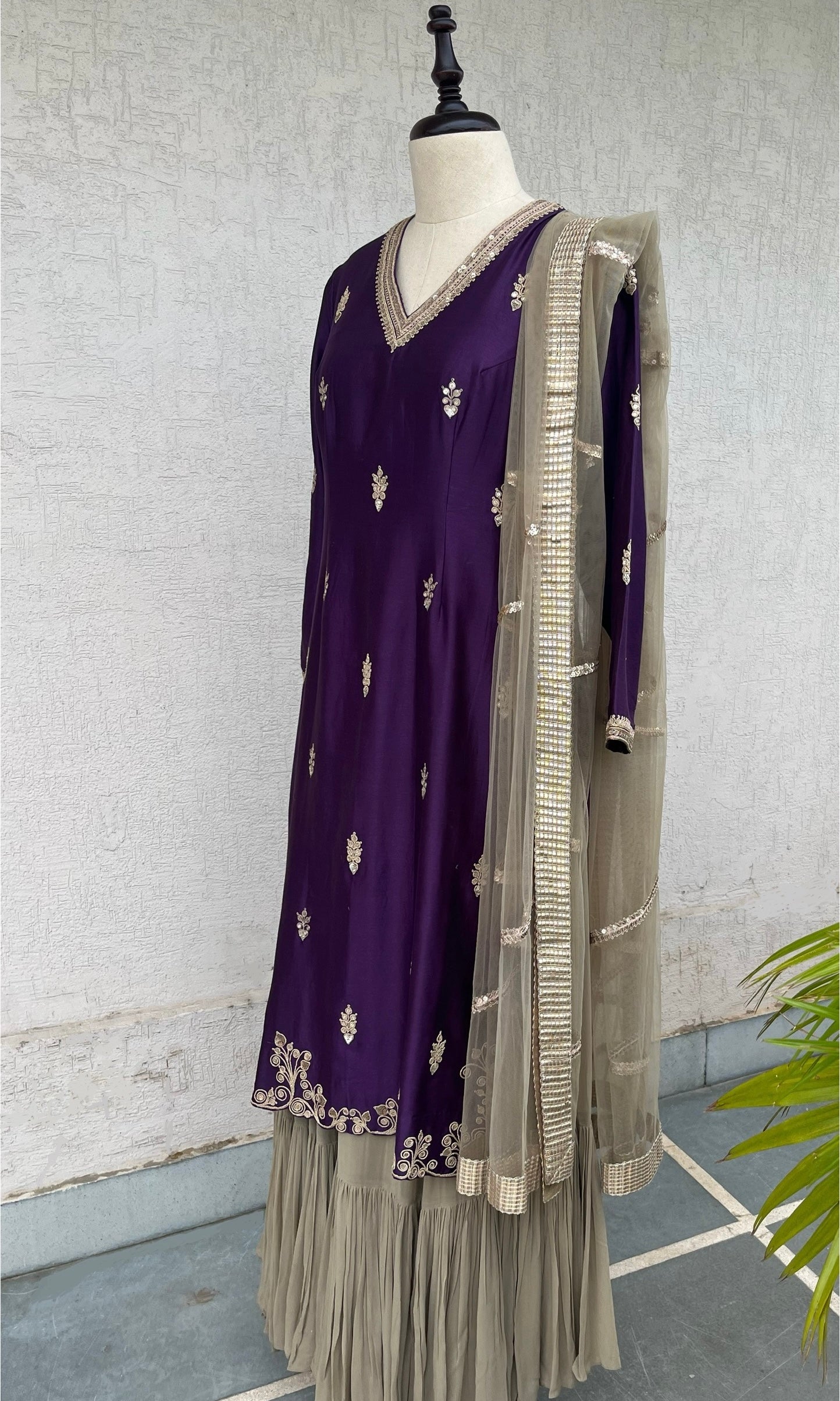 DEEP PURPLE KURTA, SKIRT & DUPATTA SET