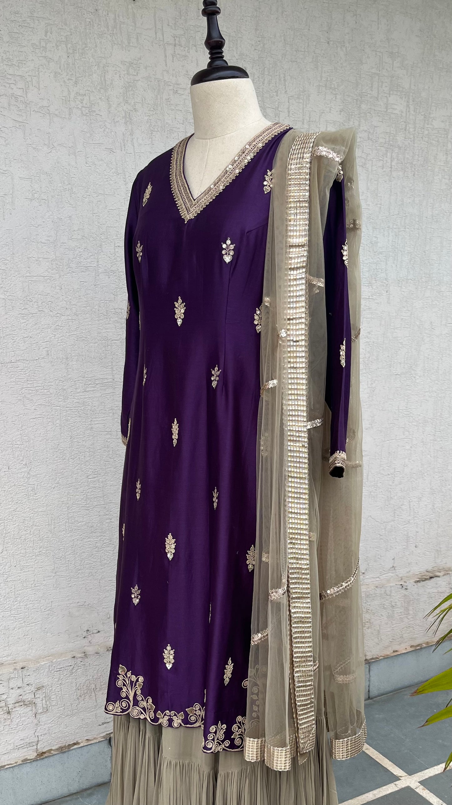 DEEP PURPLE KURTA, SKIRT & DUPATTA SET