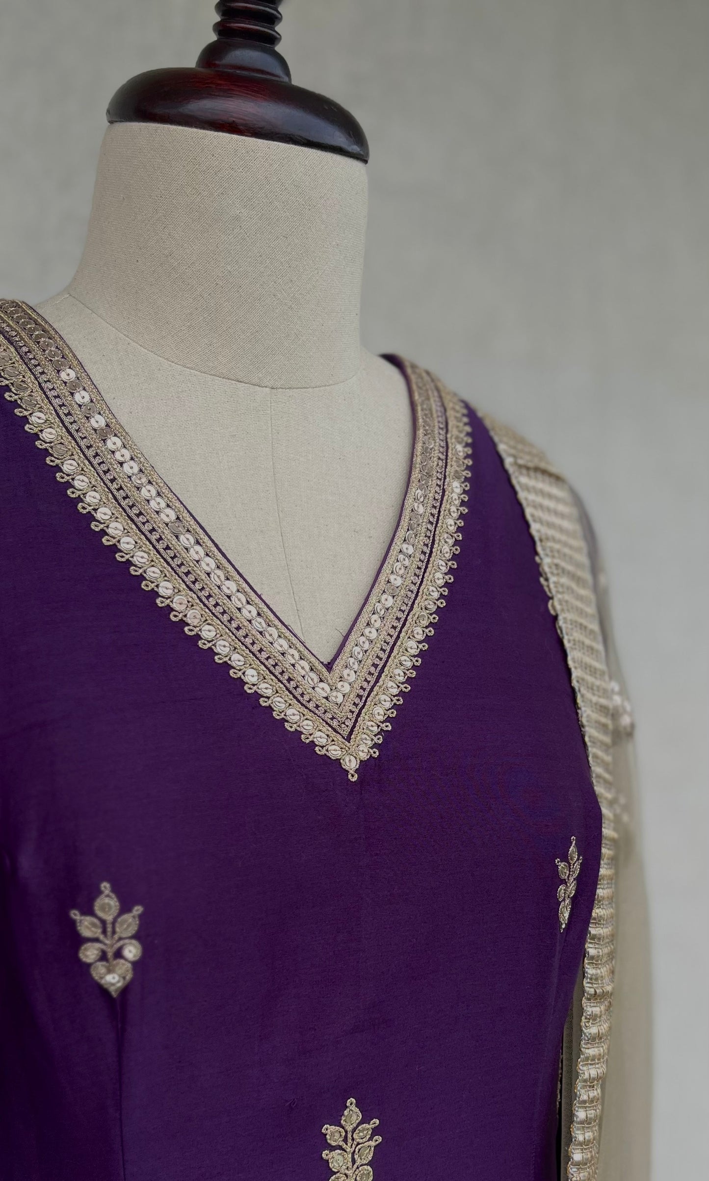 DEEP PURPLE KURTA, SKIRT & DUPATTA SET