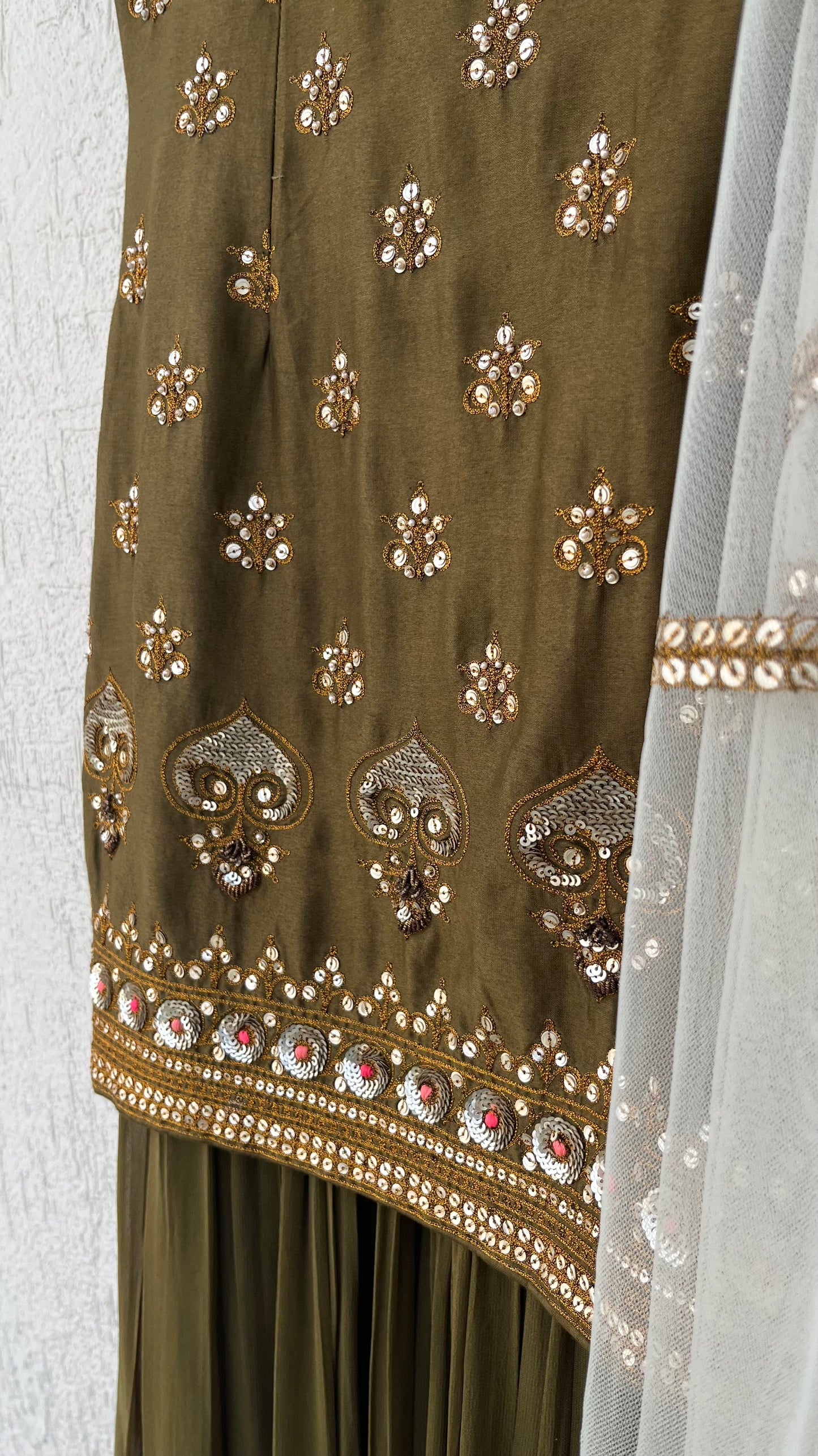 OLIVE KURTA, GHARARA & DUPATTA SET